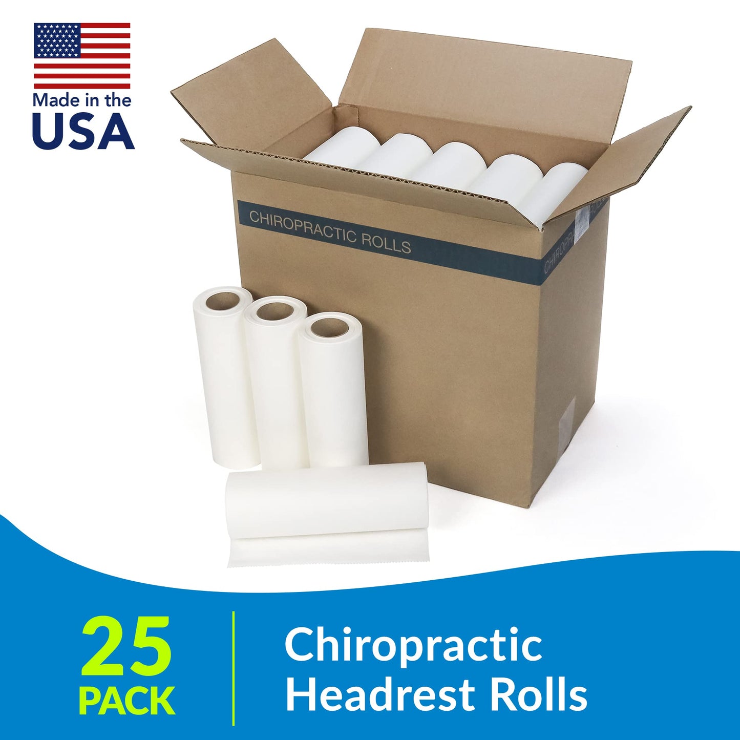 TIDI 618 Avalon Single-Use Chiropractic Headrest Paper Roll, White, 8.5” x 125’ (Pack of 25) - Premium Crepe Paper - Hygienic Barrier - for Chiropractic Offices & More - Medical Supplies