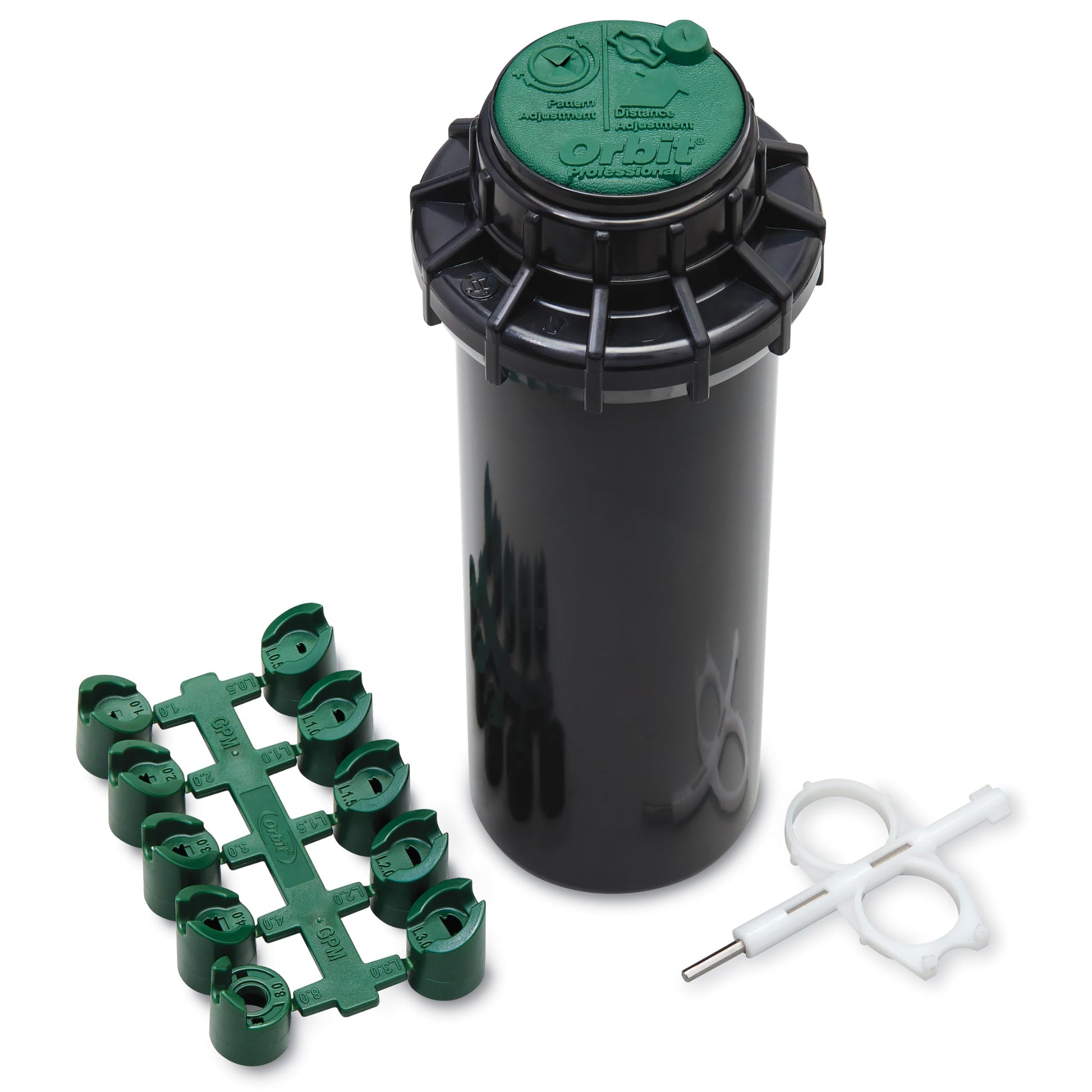 Orbit 55661 Voyager II Professional 4" Adjustable Pop-Up Gear Drive Rotor Sprinkler Spray Head, 40° to 360° Pattern, 25' - 52' Spray Distance (Ten Bonus nozzles Included),Black
