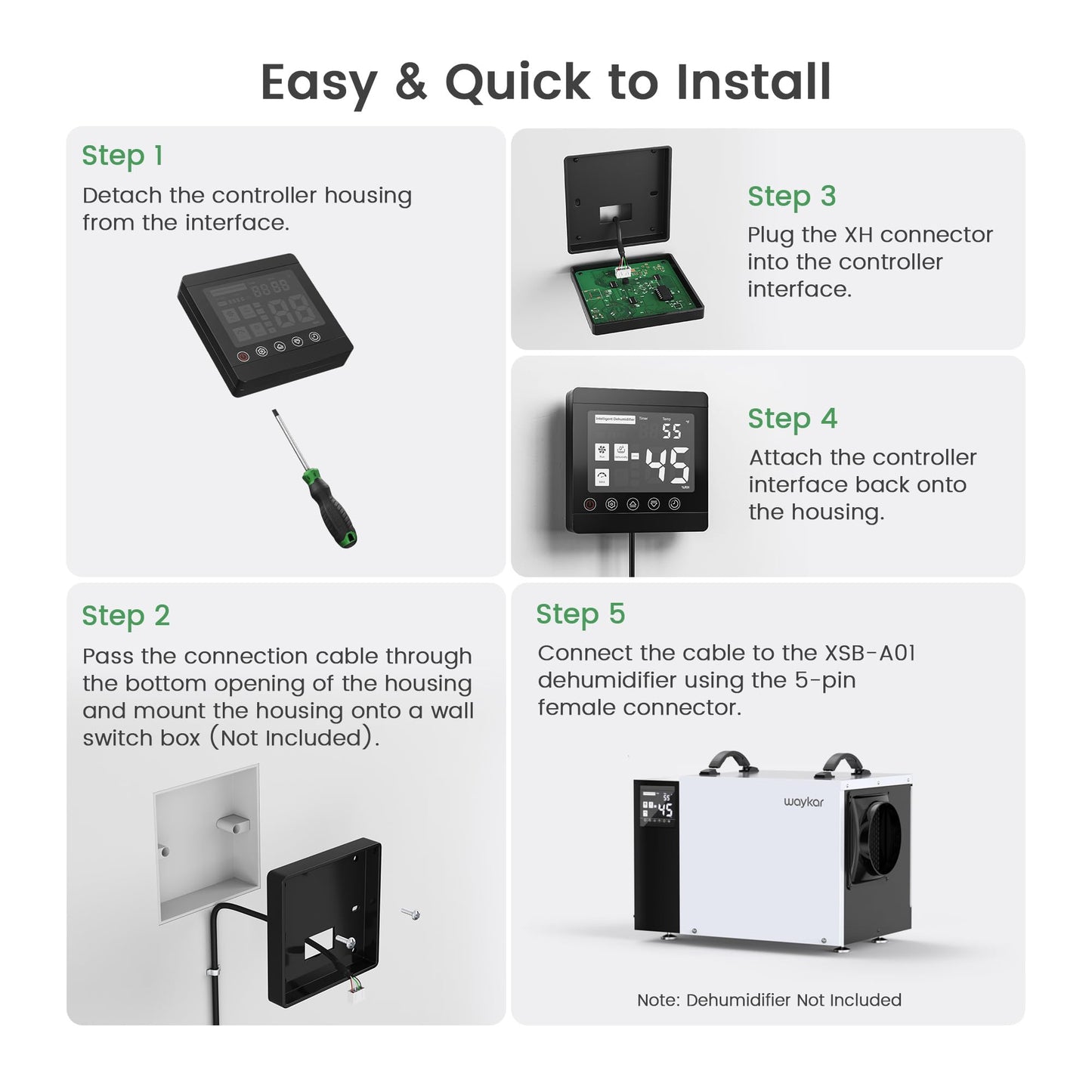 Waykar Remote Control for AFW Series Dehumidifiers – Digital Humidity & Temperature Control, Adjustable Humidity Level, 32.8ft Cable, Sensitive Sensor, Easy Installation, Includes Accessories