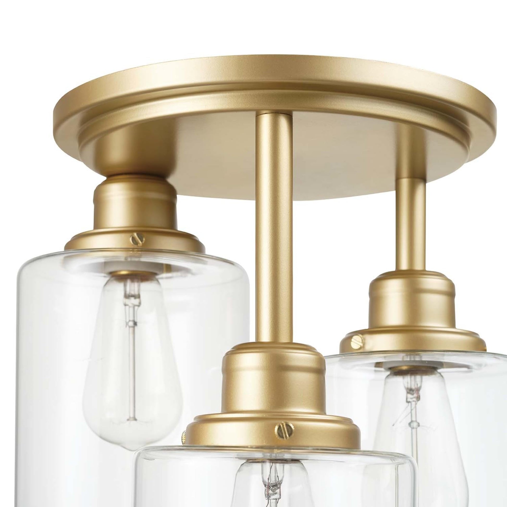 FOR PARTS GLOBE Electric Annecy  3-Light Flush Mount Ceiling Light, Matte Gold, Clear Glass Shades, Bedroom Lighting Fixtures Ceiling, Dining Room Fixture, Timeless Lighting for Hallway or Dining Room