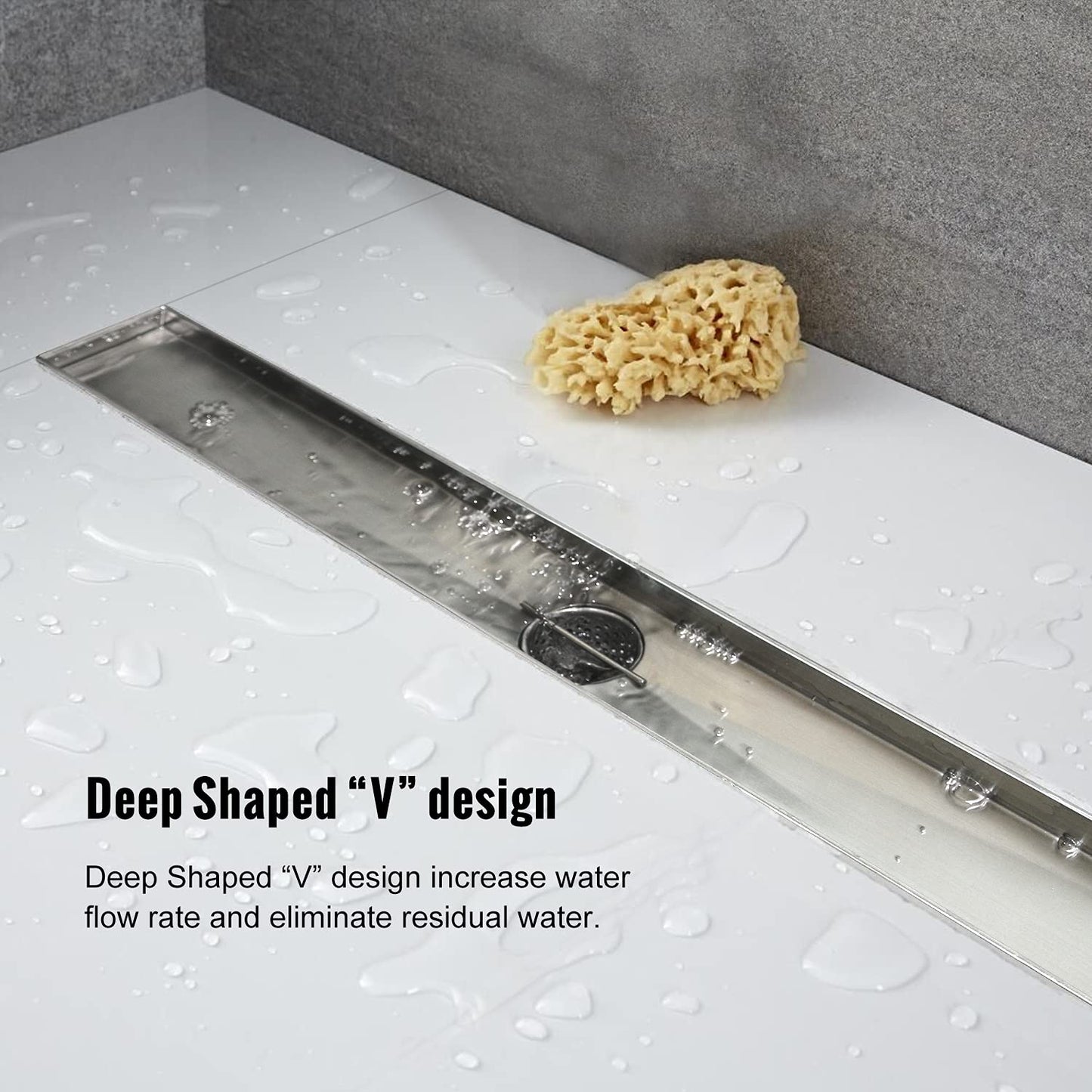 Elefloom Linear Shower Drain, Shower Drain 48 inch with Removable Grate Cover, Professional AISI 304 Stainless Steel Shower Floor Drain, Shower Drain with Hair Catcher and Leveling Feet