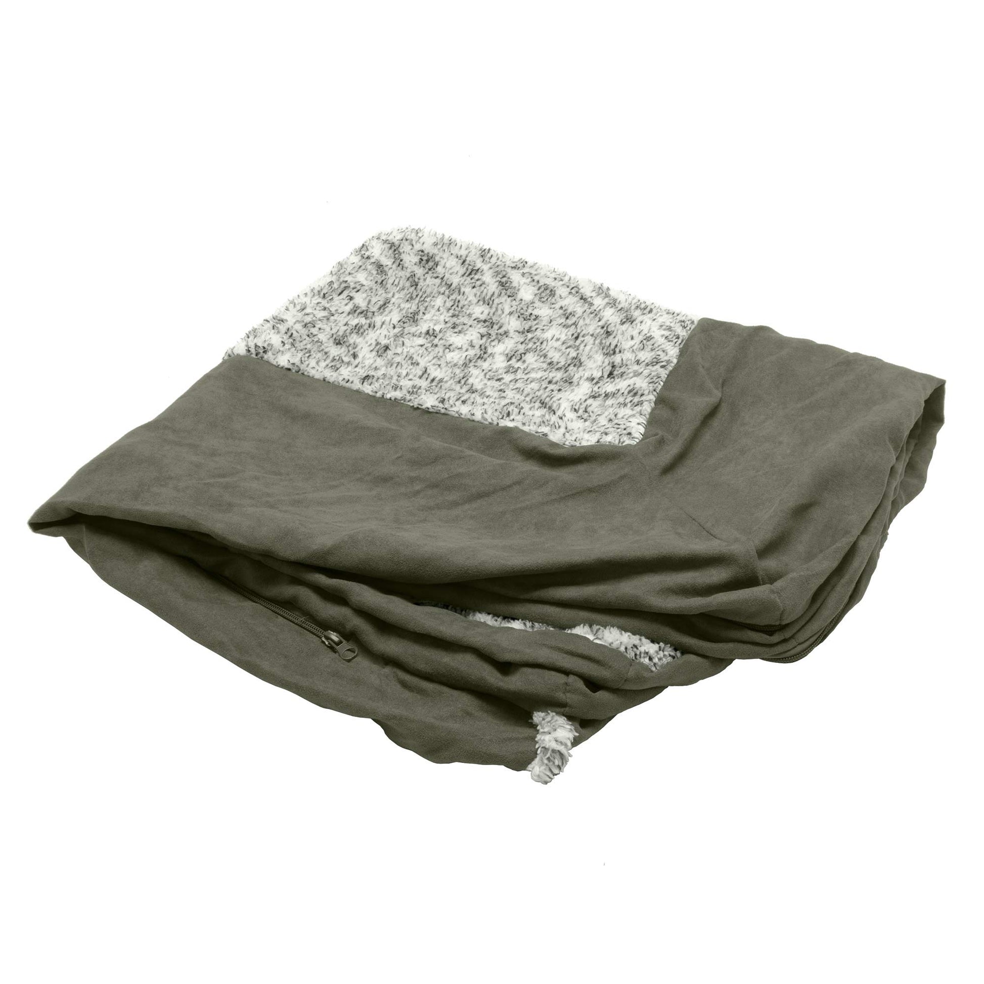 Furhaven Replacement Dog Bed Cover Two-Tone Faux Fur & Suede L Shaped Chaise, Machine Washable - Dark Sage, Jumbo (X-Large)