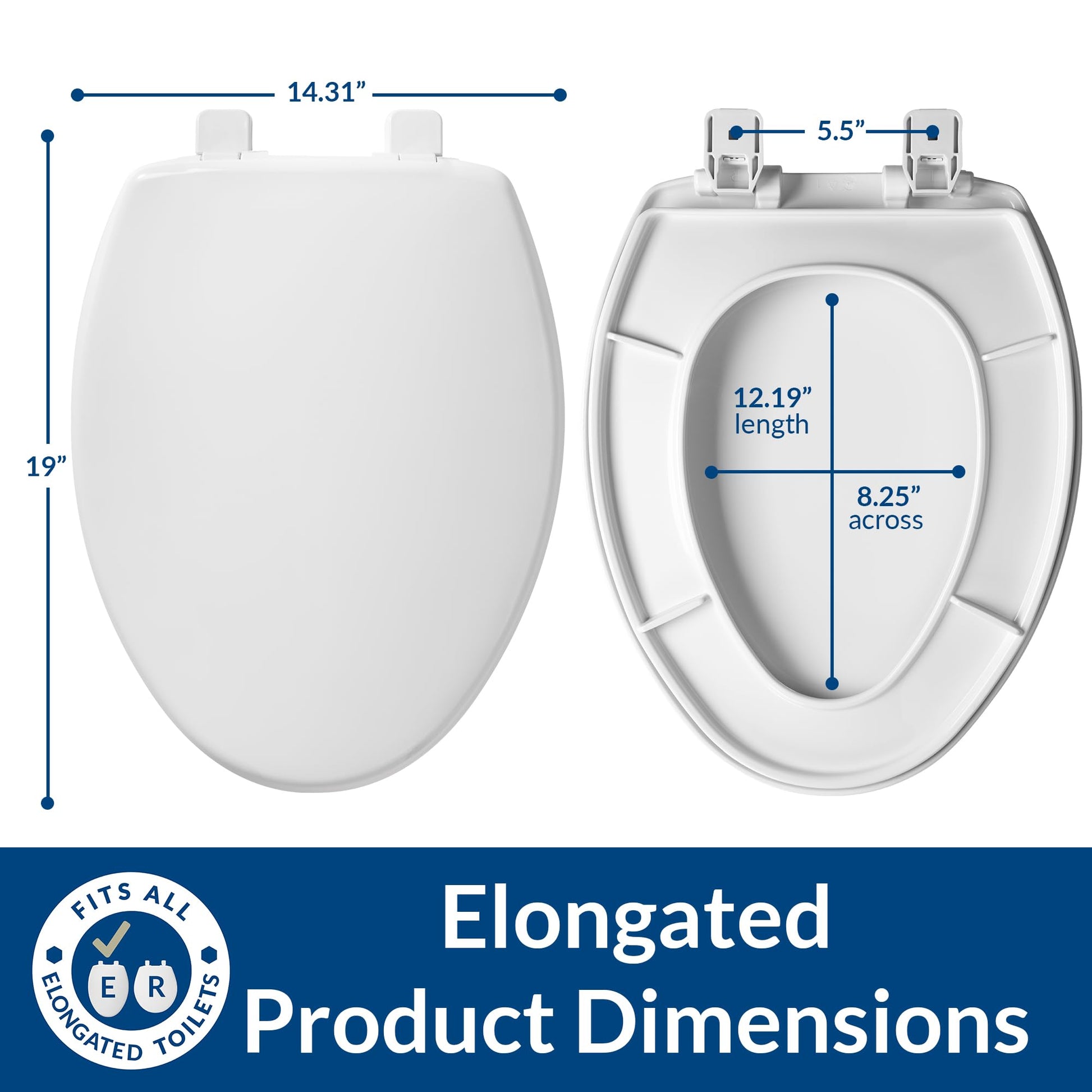 Mayfair Caswell Modern Slow Close Toilet Seat, Durable Plastic, Elongated, White