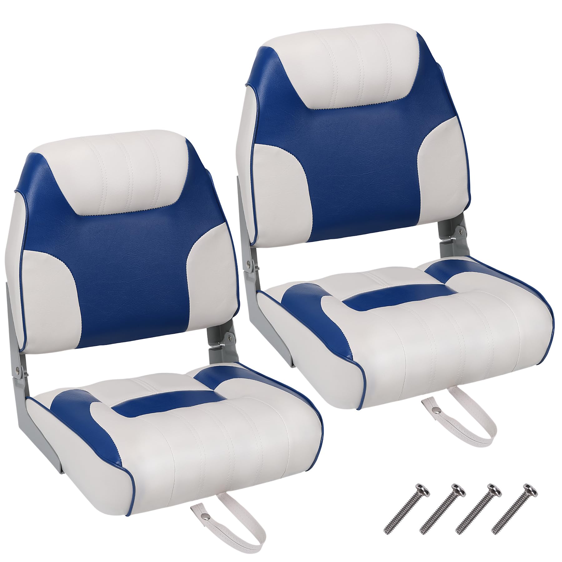 GarveeLife 2 Pack Boat Seats, Low Back Folding Boat Seats - Fishing Boat Chairs With Thick Sponge Padding, Hinge & Fold-Down Design for Speedboat, Canoe, Sightseeing Boats
