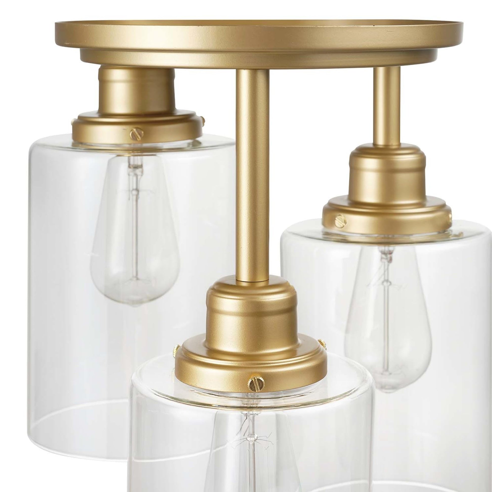 FOR PARTS GLOBE Electric Annecy  3-Light Flush Mount Ceiling Light, Matte Gold, Clear Glass Shades, Bedroom Lighting Fixtures Ceiling, Dining Room Fixture, Timeless Lighting for Hallway or Dining Room