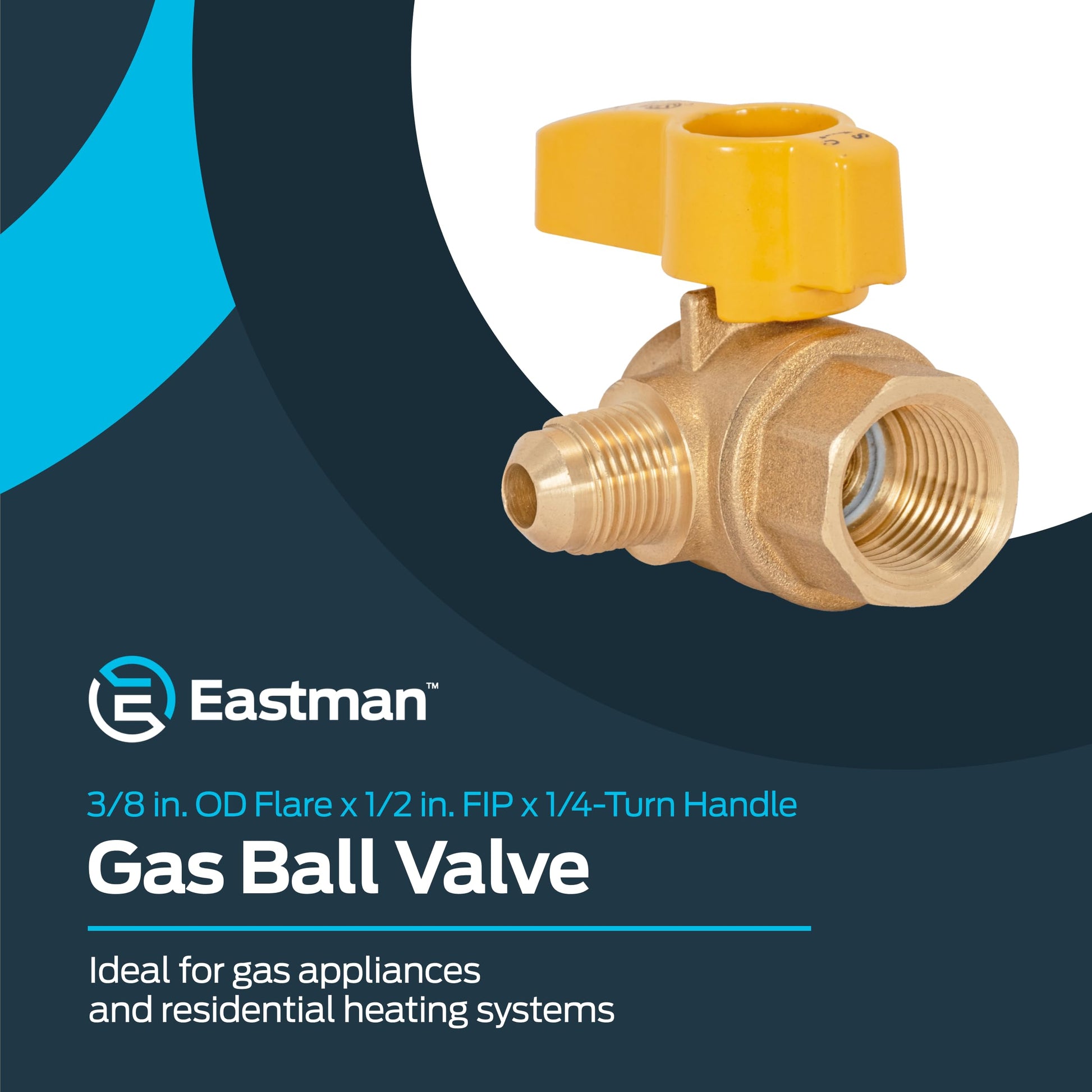 Eastman Angle Gas Brass Ball Valve, 1/2 in FIP x 3/8 in OD Flare Female, 1/4-Turn Handle, 60032