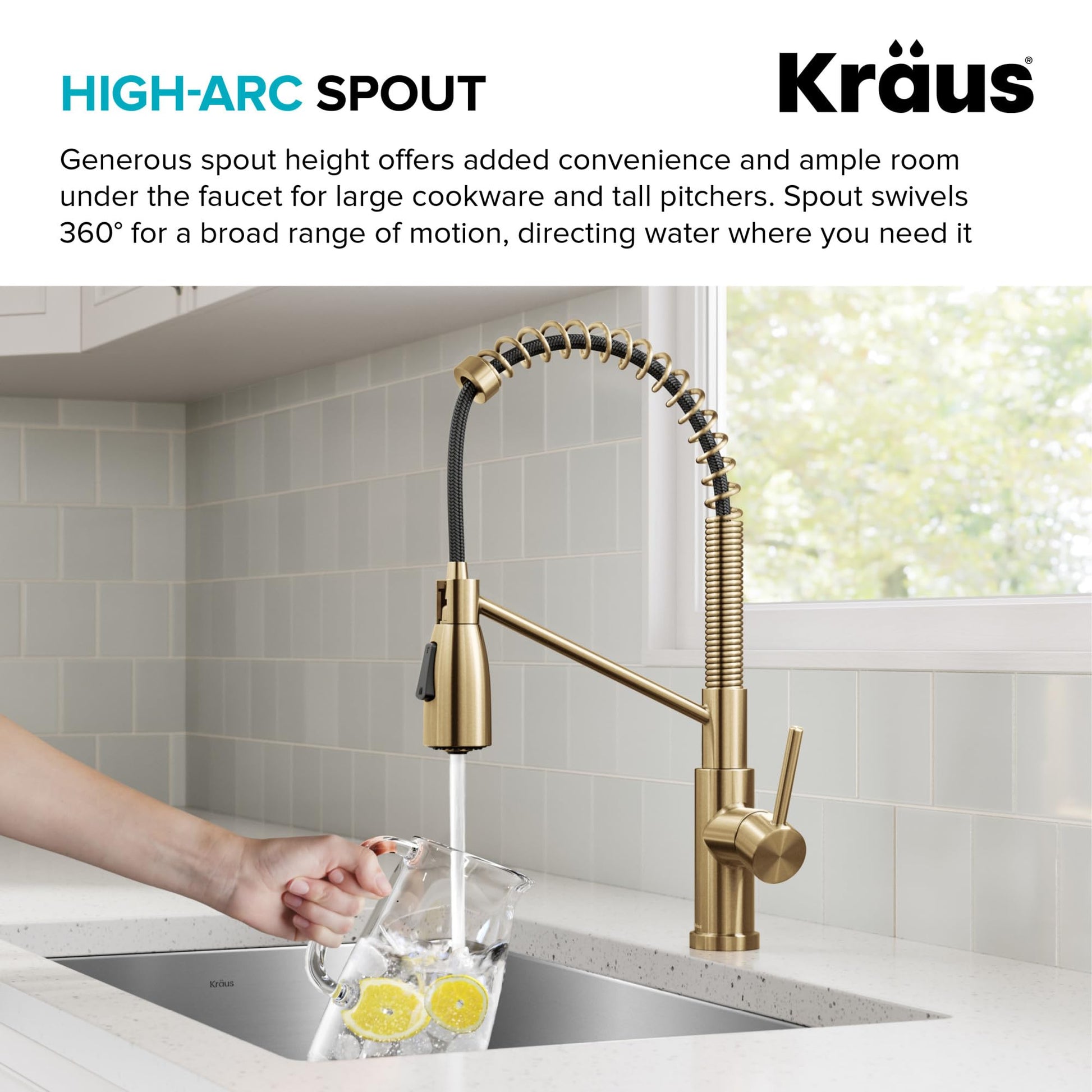 KRAUS Coda Commercial Style 2-Function Single Handle Pull Down Kitchen Faucet in Spot-Free Brushed Brass, KPF-1617BB