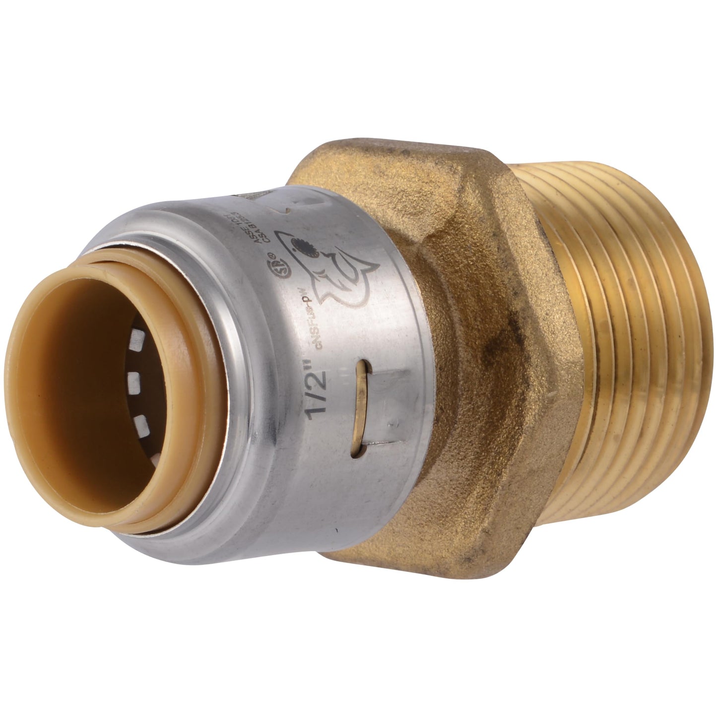 SharkBite Max 1/2 Inch x 3/4 Inch MNPT Reducing Adapter, Push to Connect Brass Plumbing Fitting, PEX Pipe, Copper, CPVC, PE-RT, HDPE, UR116A