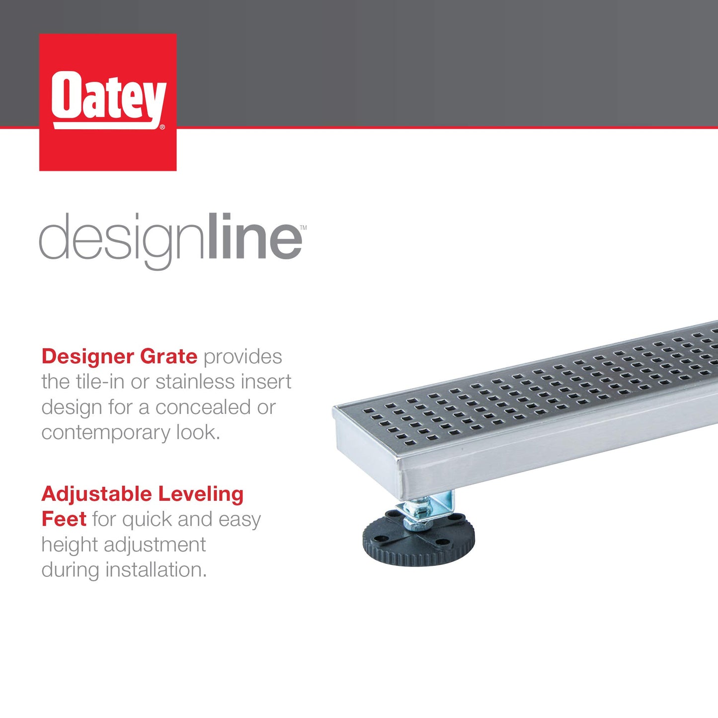 Designline 24 in. Stainless Steel Linear Shower Drain Square Grate