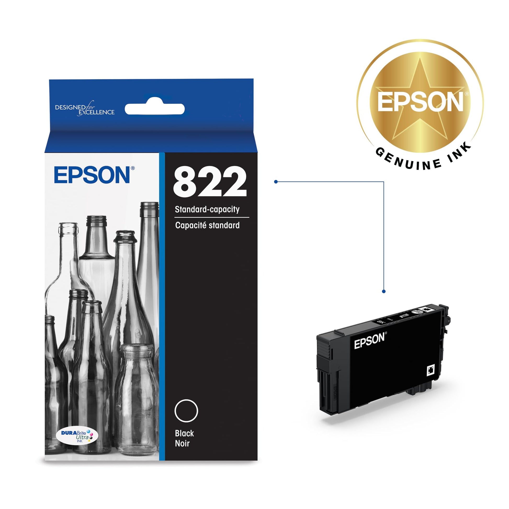 EPSON 822 DURABrite Ultra Ink Standard Capacity Black Cartridge (T822120-S) Works with WorkForce Pro WF-3820,3823, 4820, 4830, 4833, 4834