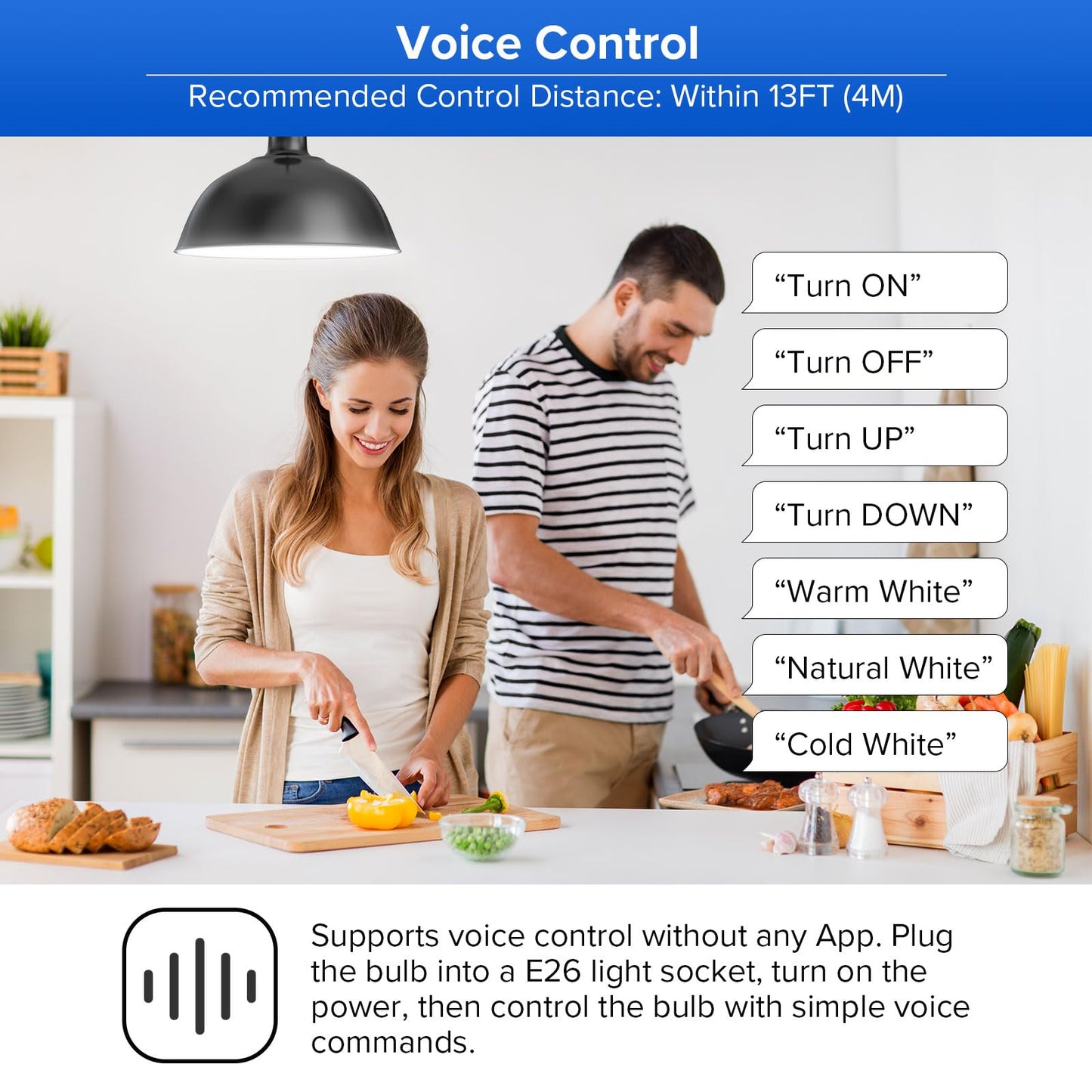 SANSI Smart LED Light Bulb, 2200LM Voice Remote Control 2700K 4000K 6500K Dimmable A21 18W Light Bulb, 150W Equivalent E26 Base Lights for Bedroom Living Room Entrance