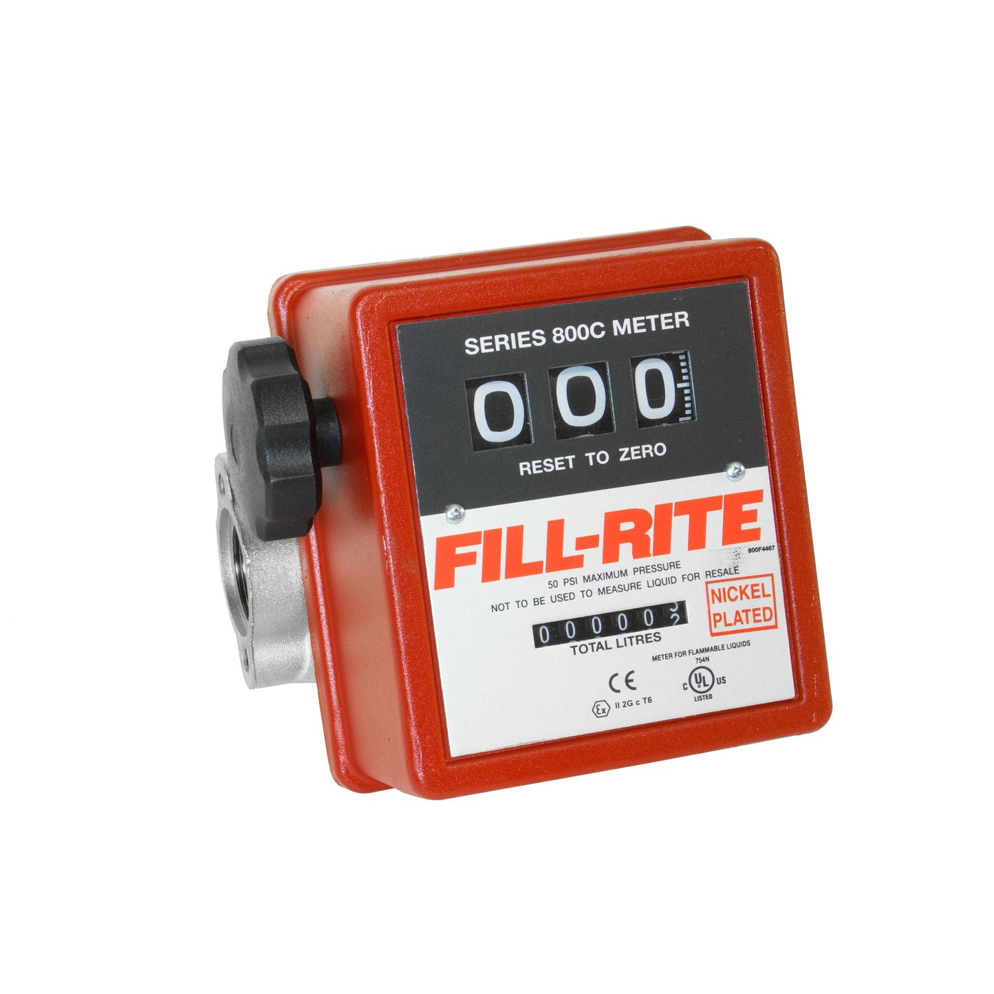 Fill-Rite 807CLN1 1" 19 - 76 LPM 3 Wheel Mechanical Meter, Nickel-Plated for Use With Biofuels, Fuel Transfer Liter Meter