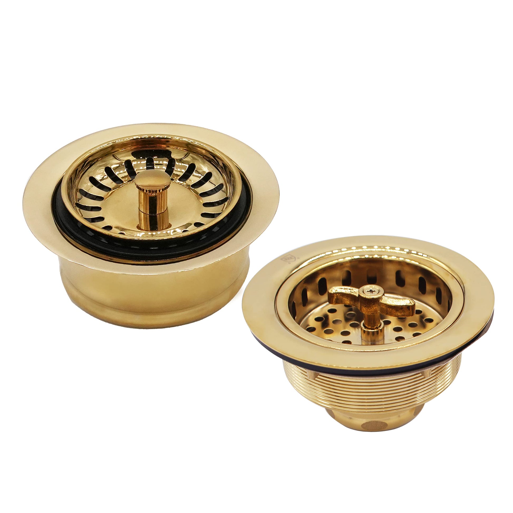 Westbrass CO2195S-01 Combo Pack 3-1/2" Wing Nut Twist Style Large Kitchen Sink Basket Strainer and Extra-Deep Collar Kitchen Sink Waste Disposal Flange with Strainer Stopper, Polished Brass