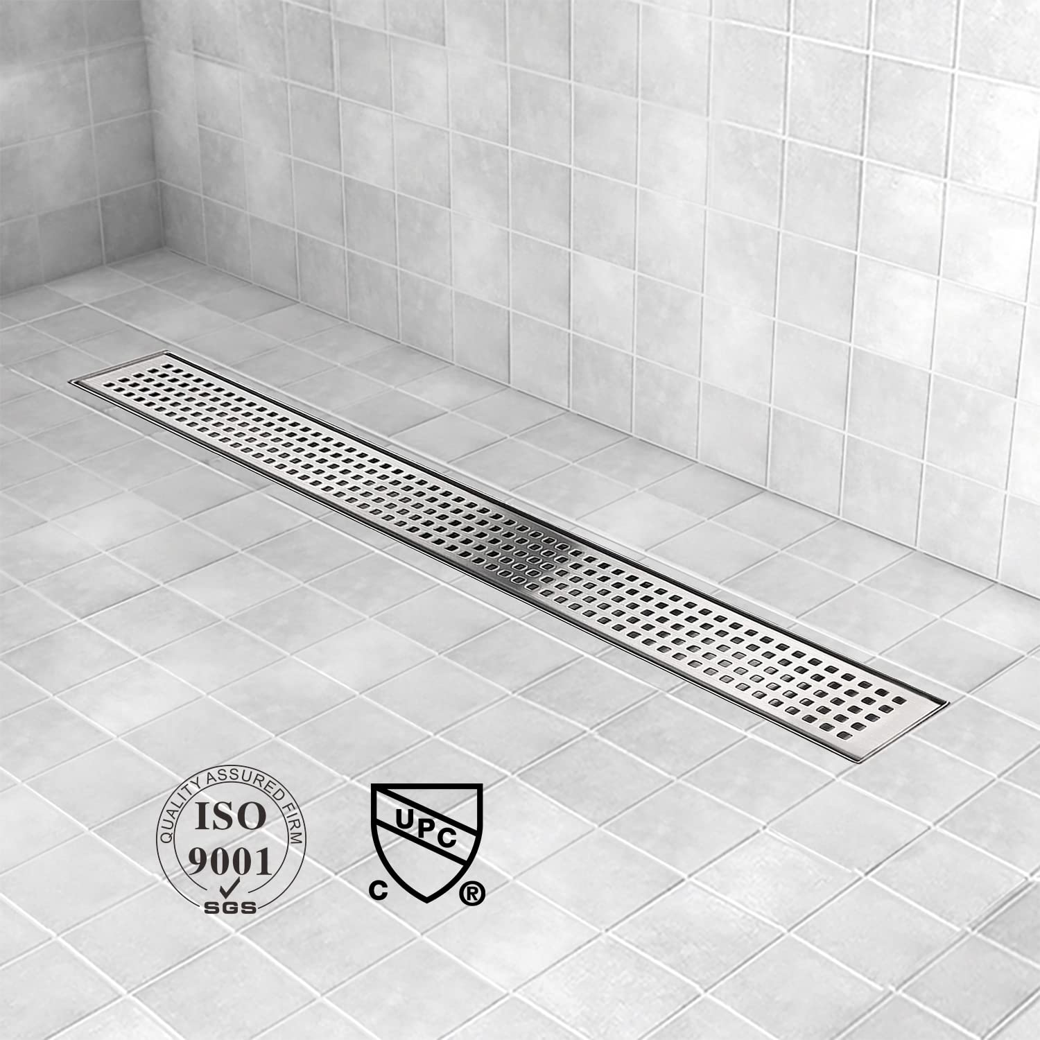 Elefloom Linear Shower Drain, Shower Drain 48 inch with Removable Grate Cover, Professional AISI 304 Stainless Steel Shower Floor Drain, Shower Drain with Hair Catcher and Leveling Feet