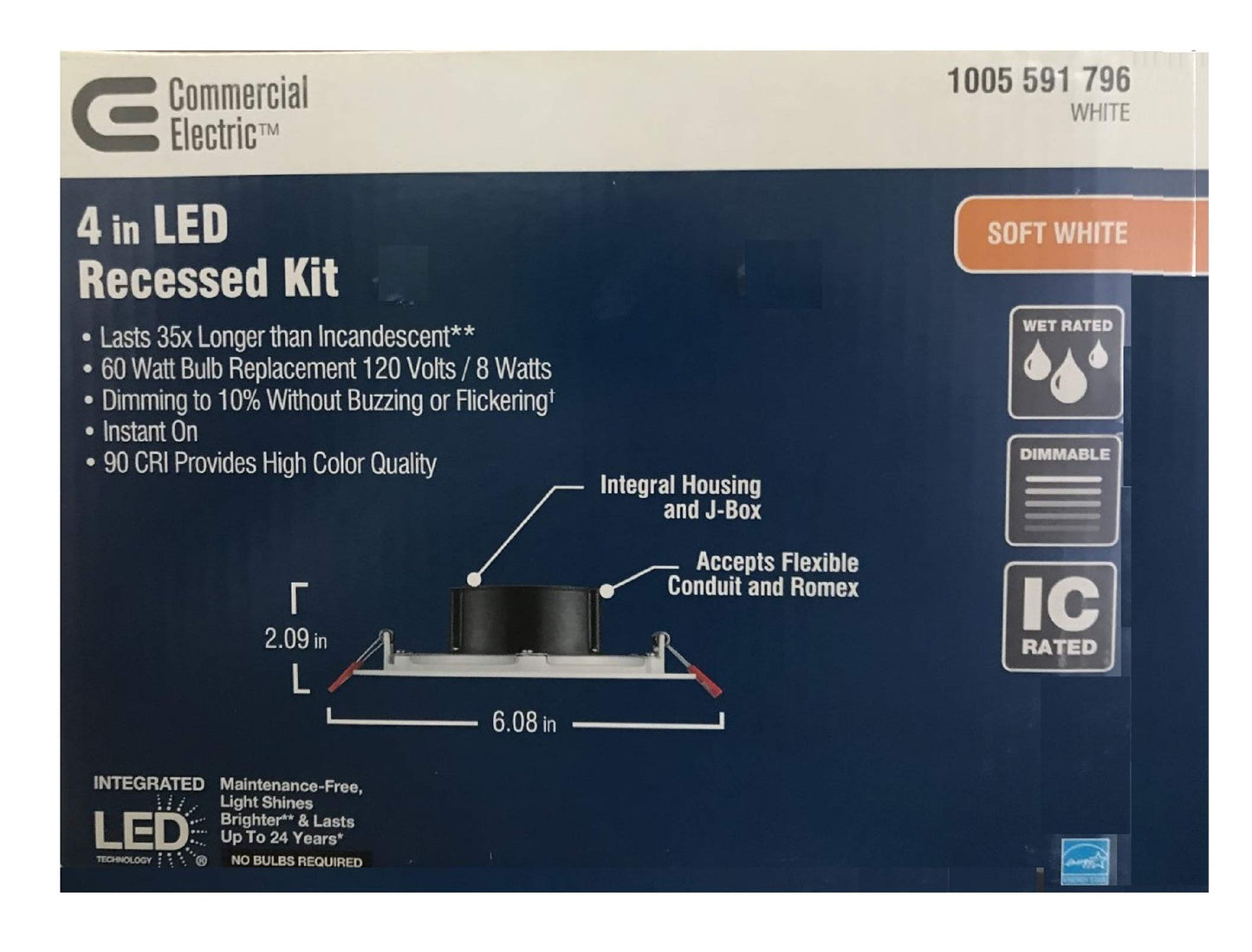 4 in. White Flush Round Wet Rated LED Integrated Recessed Lighting Kit (6-Pack),Soft White