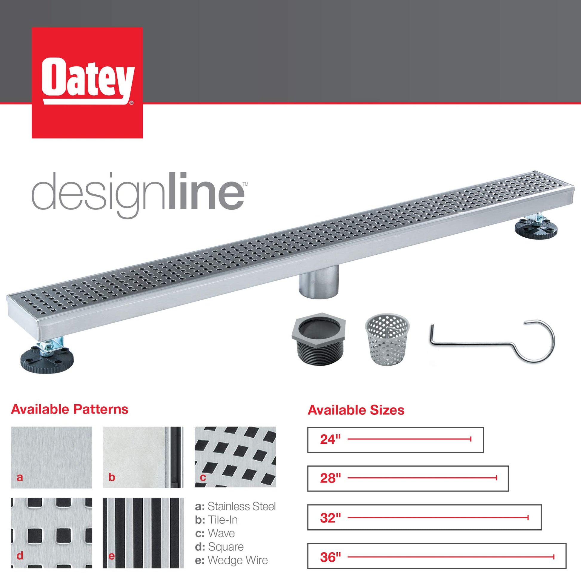 Designline 24 in. Stainless Steel Linear Shower Drain Square Grate