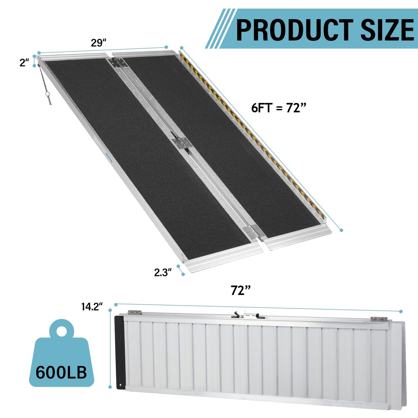 6FT Wheelchair Ramp for Home Steps,600LBS Capacity Non-Slip Aluminum Folded Handicap Ramp, Door Threshold Ramps for Doorways,Home Stairs, Entry, Walker,Stroller,Mobility Scooter