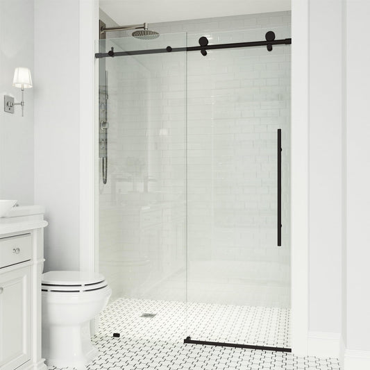 VIGO Elan E-Class 64 to 68 in. W x 76 in. H Sliding Frameless Shower Door in Matte Black with 3/8 in. Clear Glass-VG6021MBCL6876