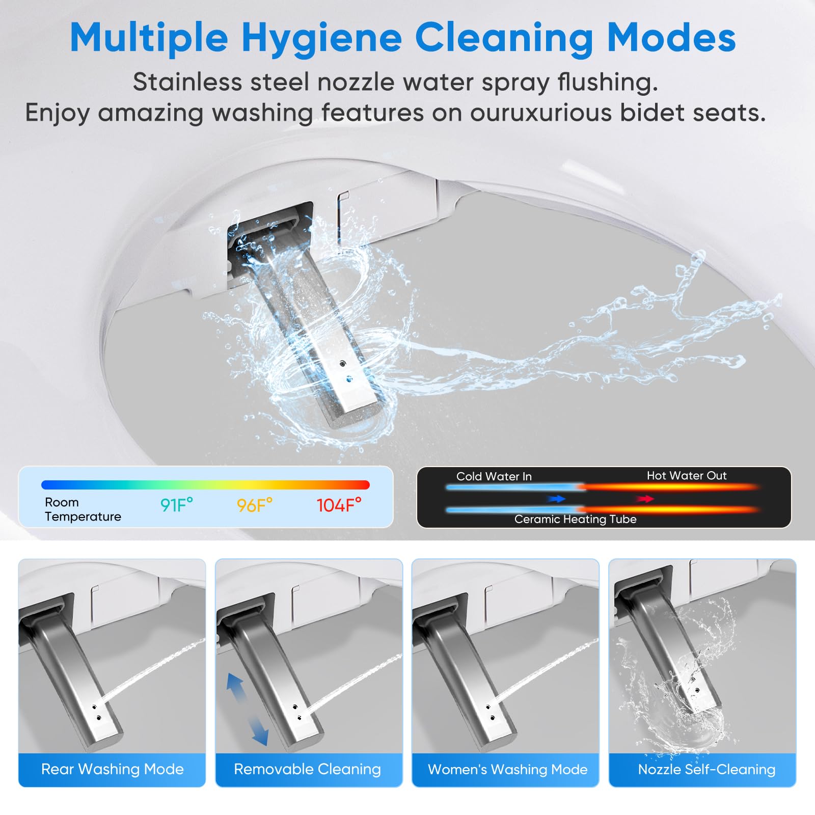 Upgrade Bidet Toilet Seat Elongated, Rear and Feminine Wash, Unlimited Warm Water, Heated Seat, Warm Air Drying, Soft Close Lid Upgraded Bidet Toilet
