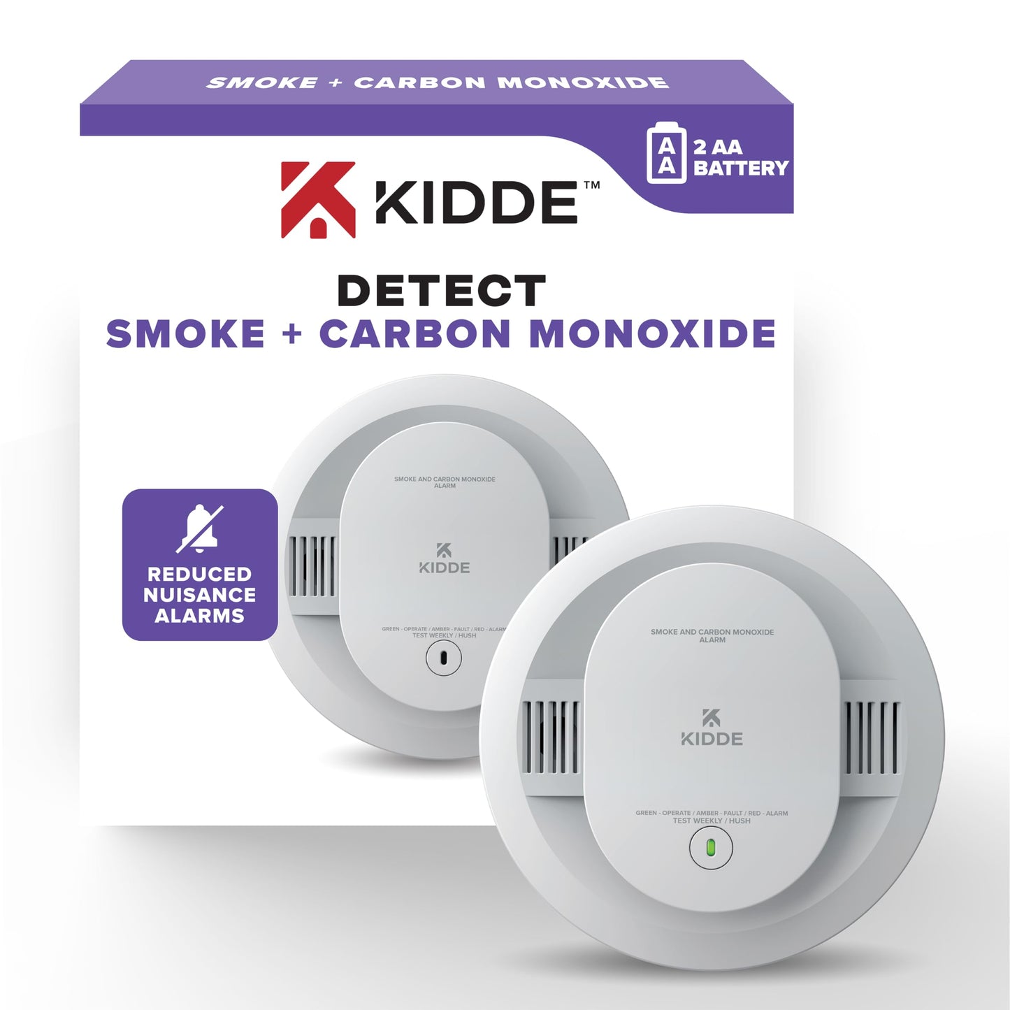 Kidde Smoke and Carbon Monoxide Detector, AA Battery Powered, with Voice Alerts, LED Status Lights, 85 dB Alarm, 5 inches, 30CUDR-V, 1 Pack