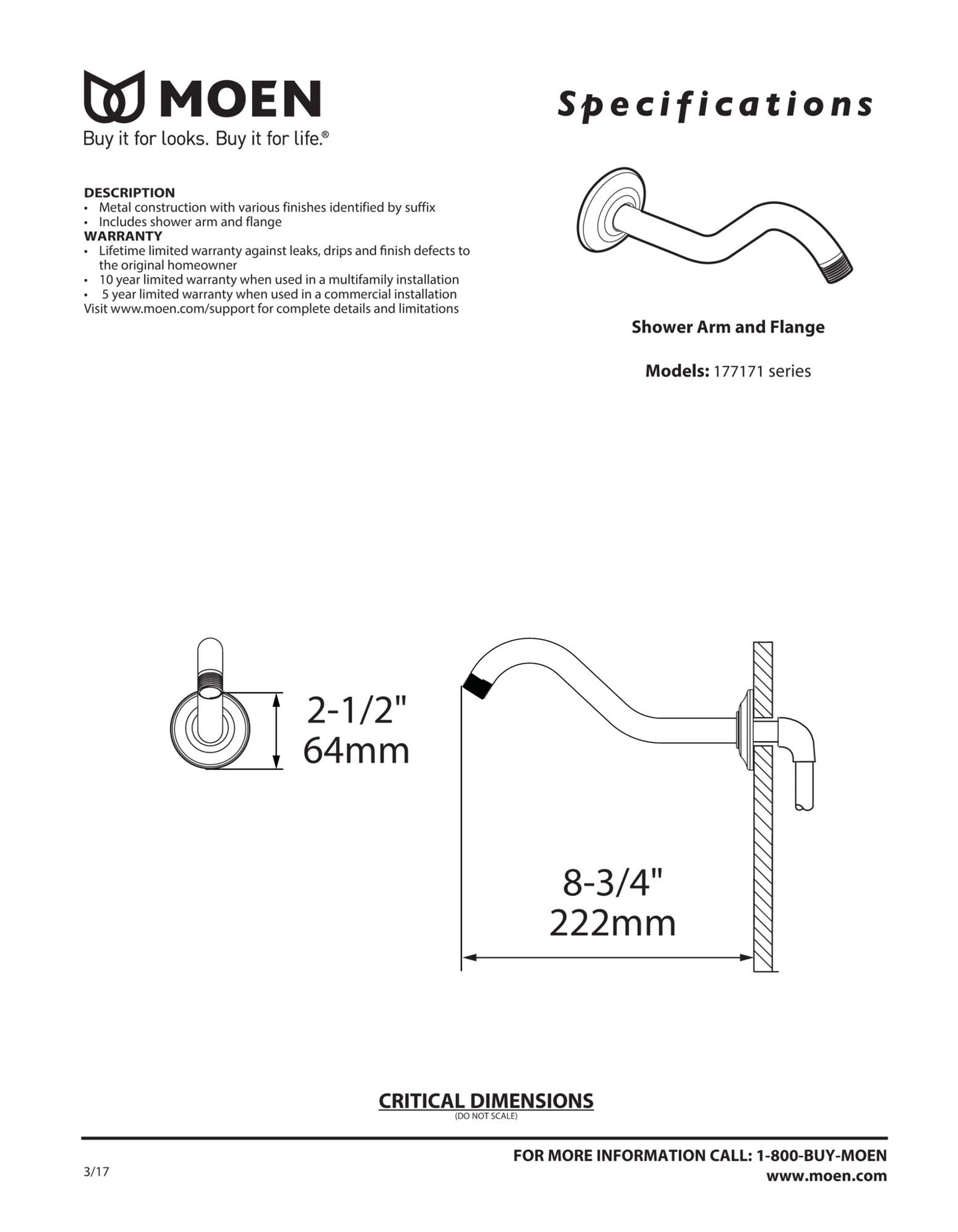 Moen Belfield Polished Nickel Shower Arm and Flange, 177171NL