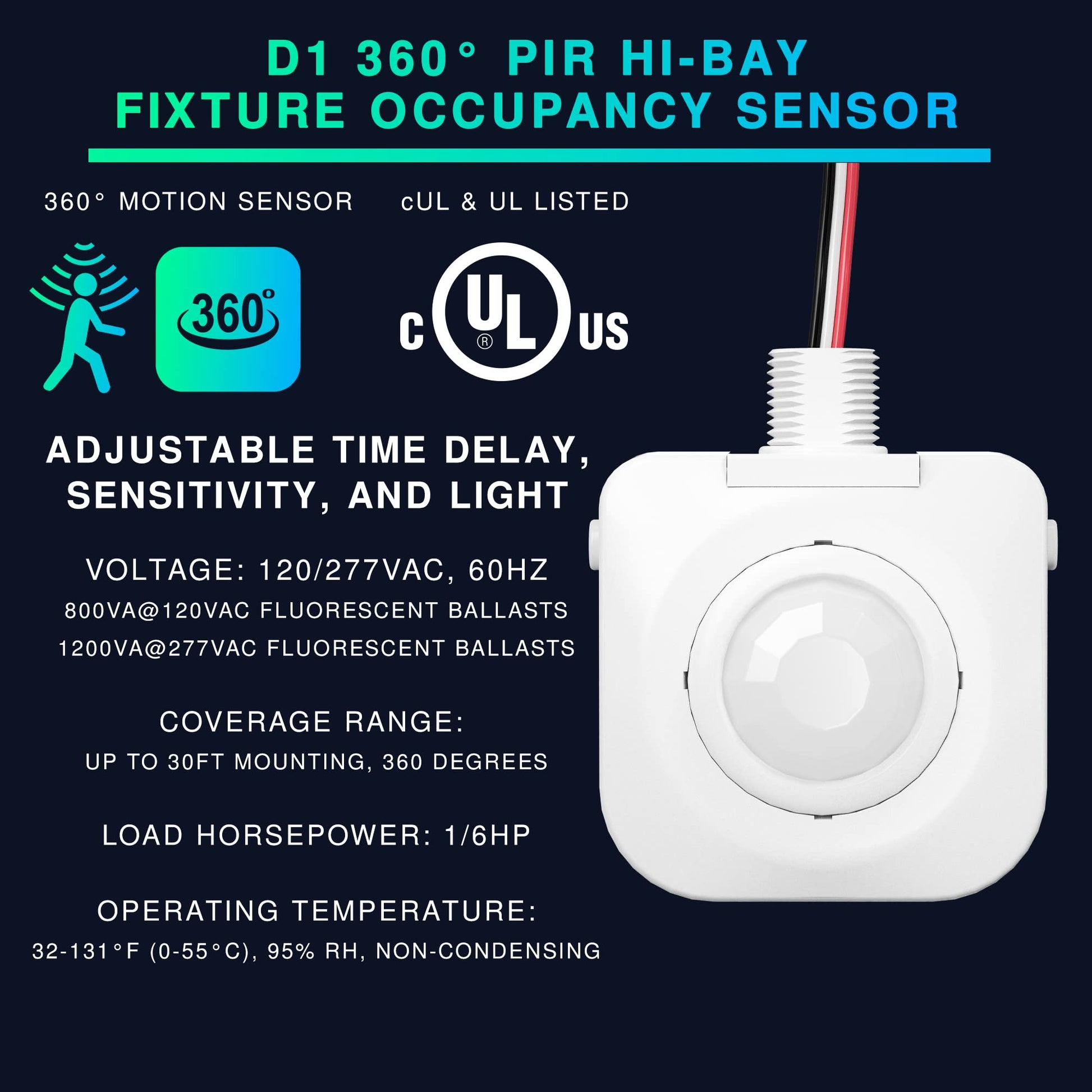 Everelectrix Single Pack Ceiling Occupancy Motion Sensor, Passive Infrared Technology, High Bay Fixture Mount 360 Degree, Hard-Wired, 120-277 VAC, Commercial, Industrial Grade Occupancy Sensor