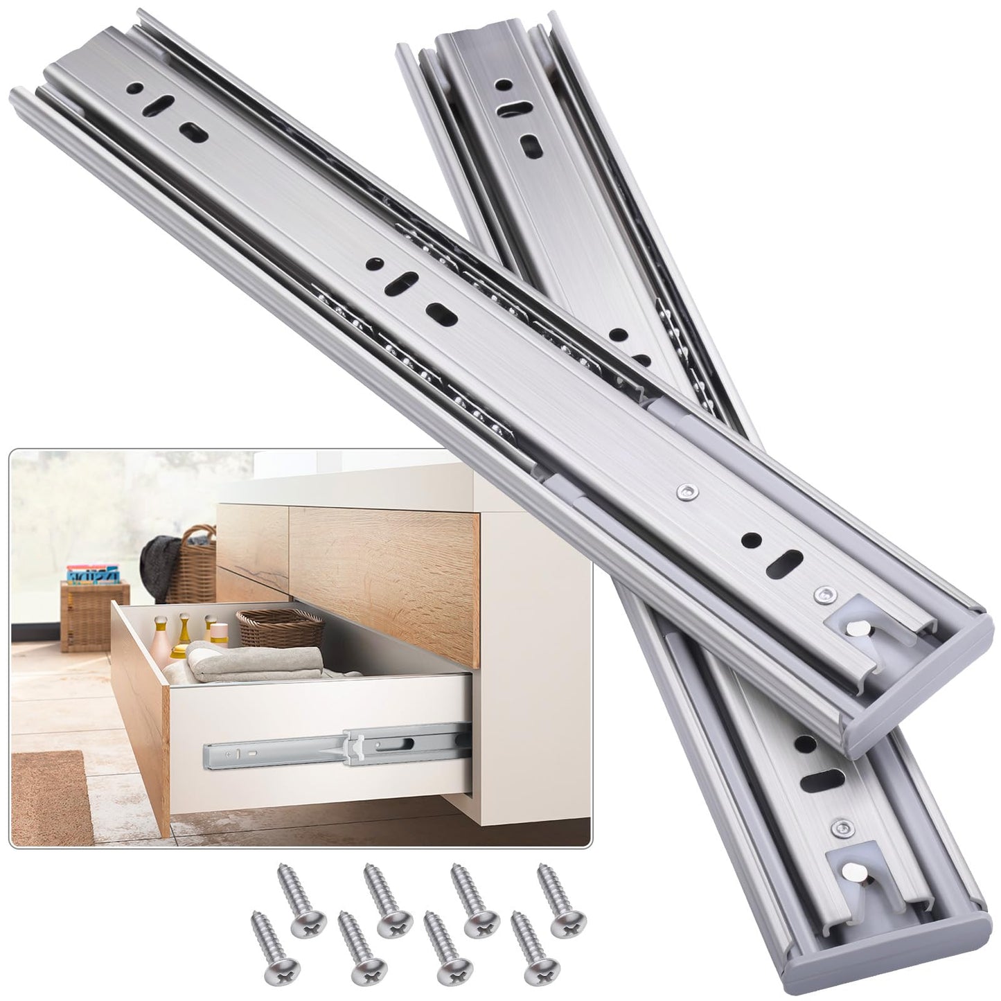 VAGUDE Soft Close Stainless Steel Drawer Slides 1 Pair Full Extension 10 12 14 16 18 20 22 24 inch Side Mount Dresser Cabinet Replacement Ball Bearing Rails Runner 100LB