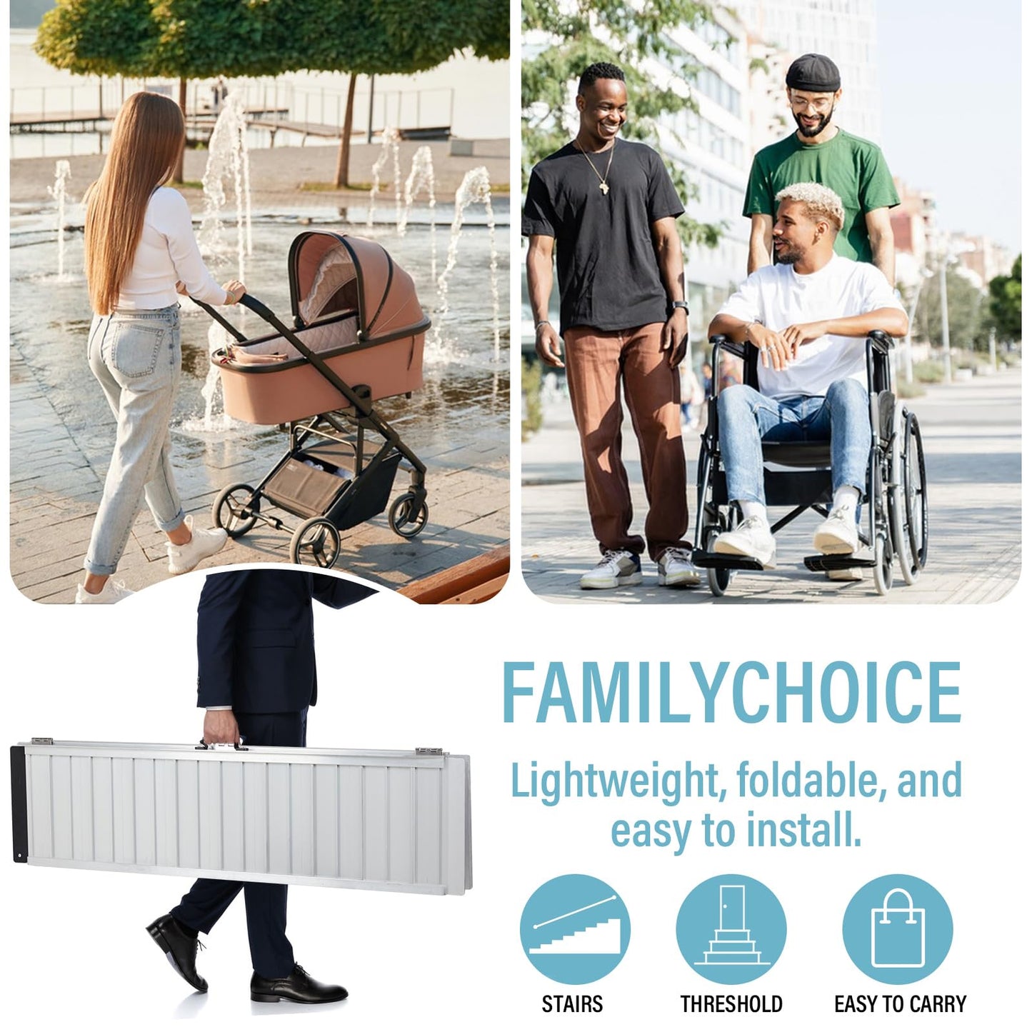 6FT Wheelchair Ramp for Home Steps,600LBS Capacity Non-Slip Aluminum Folded Handicap Ramp, Door Threshold Ramps for Doorways,Home Stairs, Entry, Walker,Stroller,Mobility Scooter