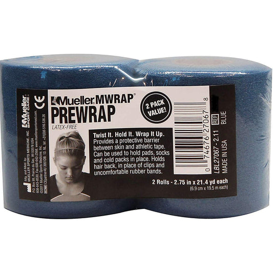 Mueller Sports Medicine MWrap, Pre Wrap, Athletic Tape Underwrap for Sports, Hair, Ankles, Wrist, Hands and Knees, Water-Resistant, Latex Free, 2.75" x 21.4 Yards Per Roll, 2 Rolls, Navy Blue