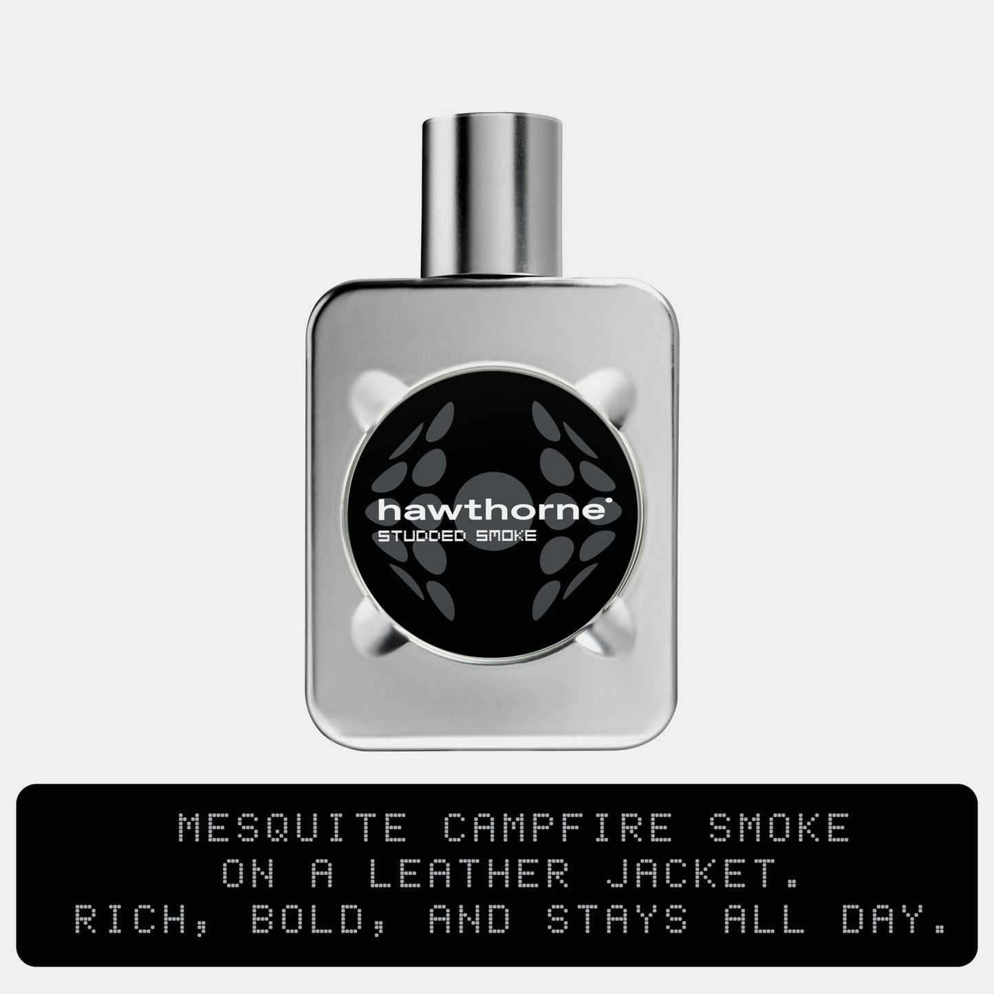 Hawthorne Studded Smoke Mens Cologne. Leather Cologne for Men with Mesquite Wood, Campfire Smoke & Wild Blackberry. Bold, Long Lasting Fragrance with Parfum Concentration. 50 mL - 1.7 Fl. Oz.