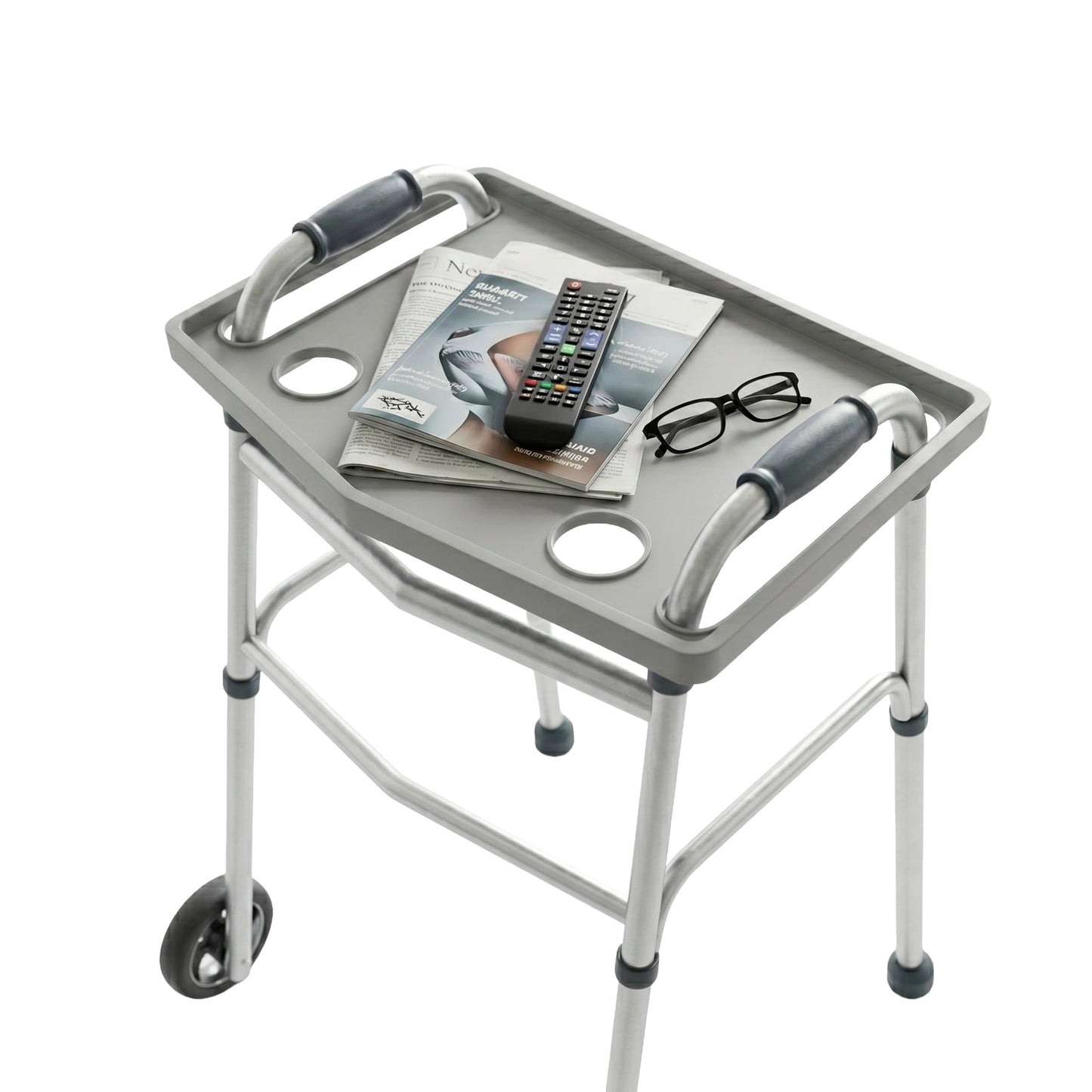 Bluestone Walker Tray Table with 2 Cup Holders - Mobility Table Tray for Folding Walkers - Home Medical Equipment Accessories (Gray)
