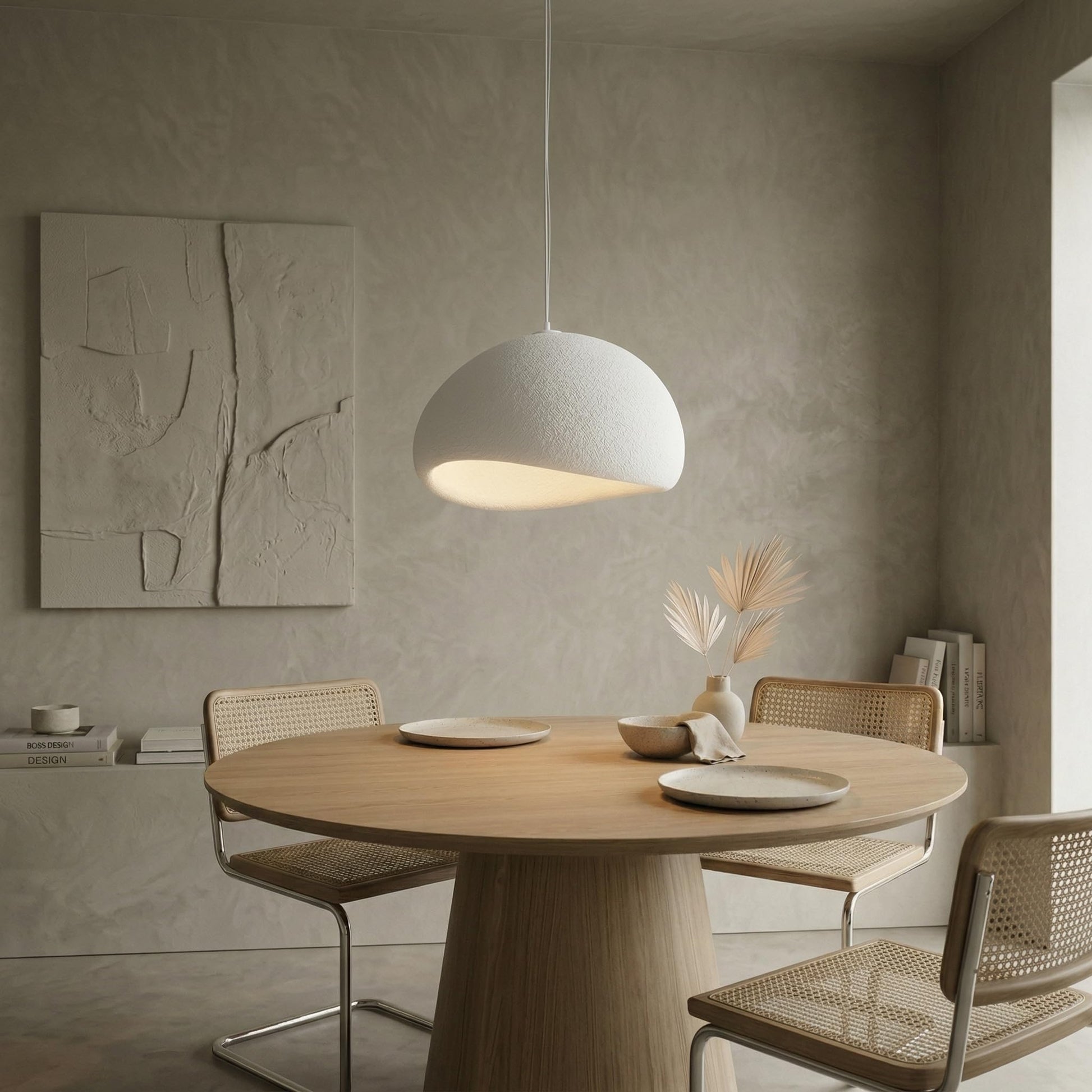 JAYMP 40cm Wabi Sabi Pendant Light for Dining Room Kitchen Island Hallway Restaurant Modern Hanging Lamp E26 Base Japanese Style Bird Nest Shape Lighting Fixture (Matte White,B Shape, 40cm/15.7in)