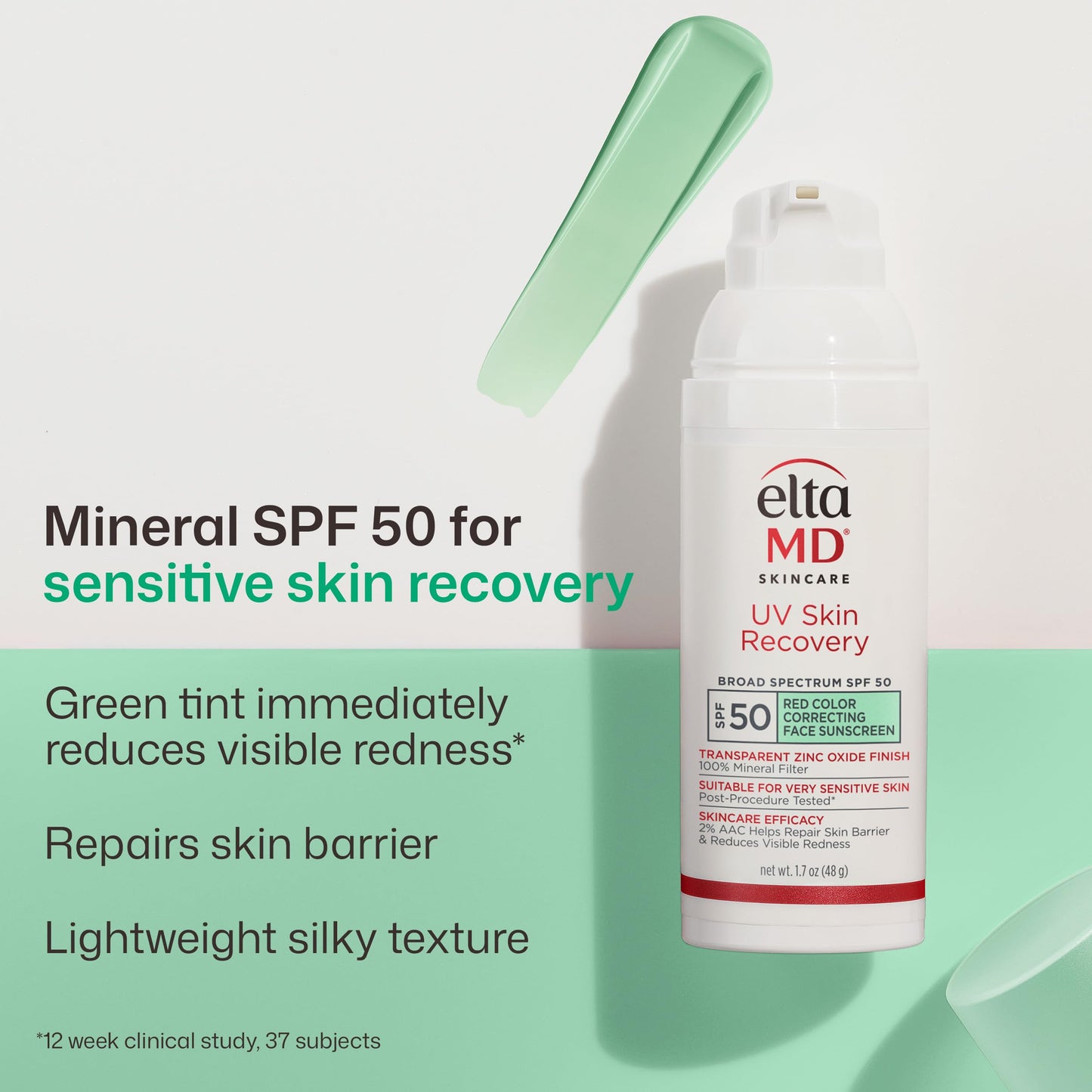 EltaMD UV Skin Recovery Green Tint All Mineral, Redness Reduction, Sensitive Skin Face Sunscreen SPF 50