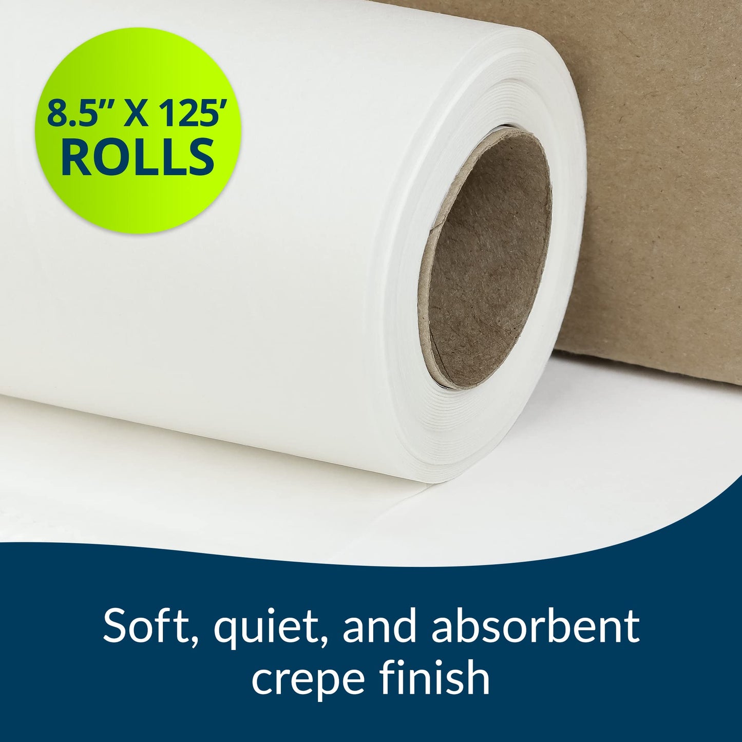 TIDI 618 Avalon Single-Use Chiropractic Headrest Paper Roll, White, 8.5” x 125’ (Pack of 25) - Premium Crepe Paper - Hygienic Barrier - for Chiropractic Offices & More - Medical Supplies