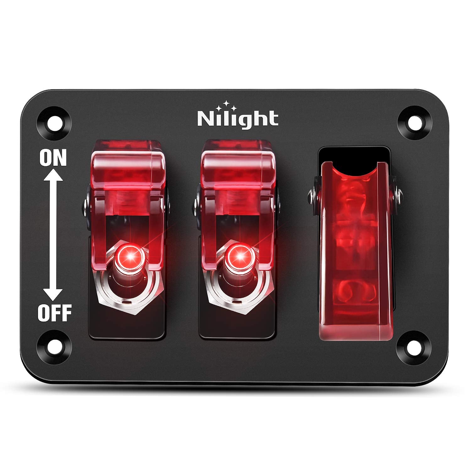 Nilight 3 Gang Toggle Switch 12V Rocker Switch Panel with LED Light and Flip Cover Heavy-Duty ON/Off Switch Plate 3 Pin SPST