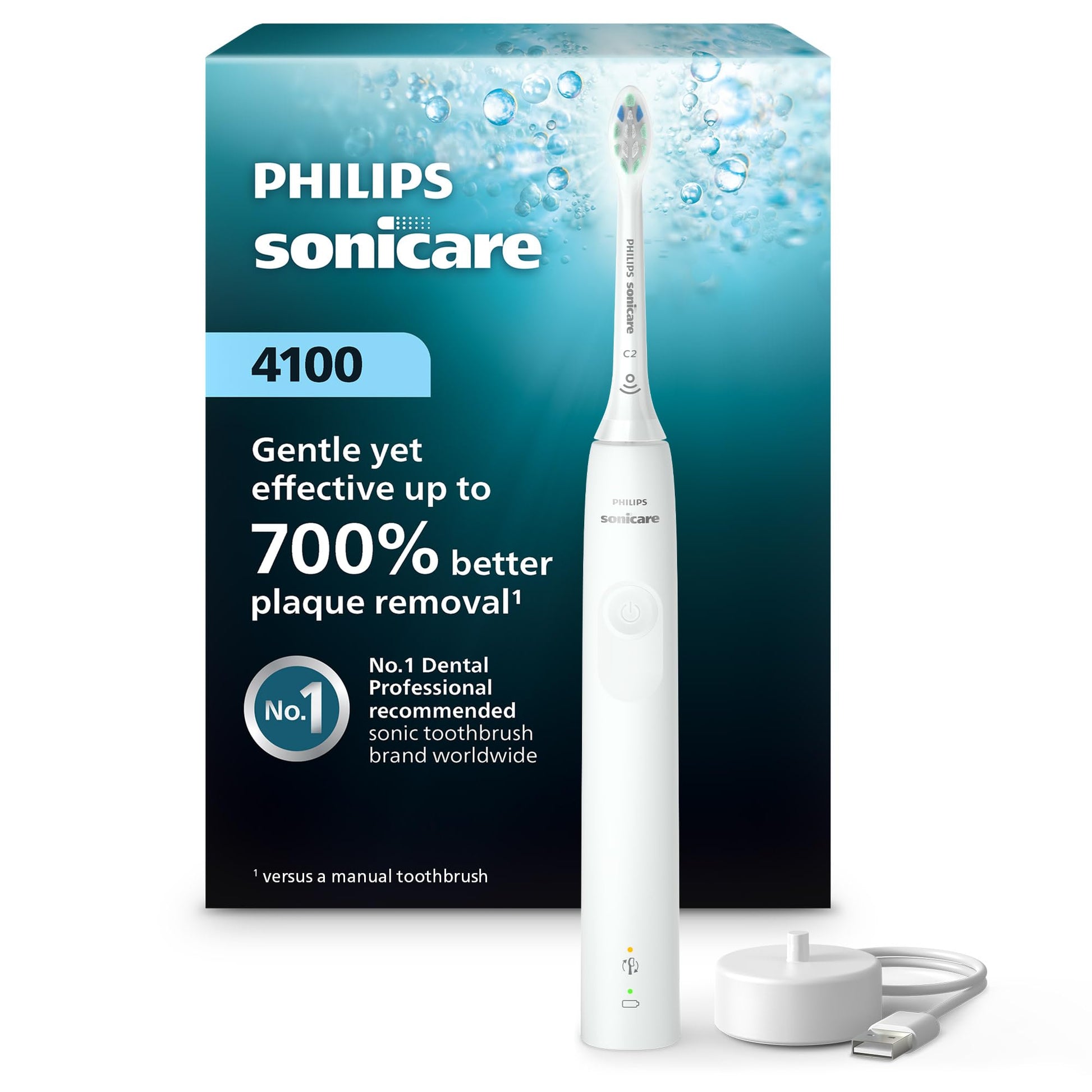 Philips Sonicare 4100 Rechargeable Electric Toothbrush, 1 Brush Head, White