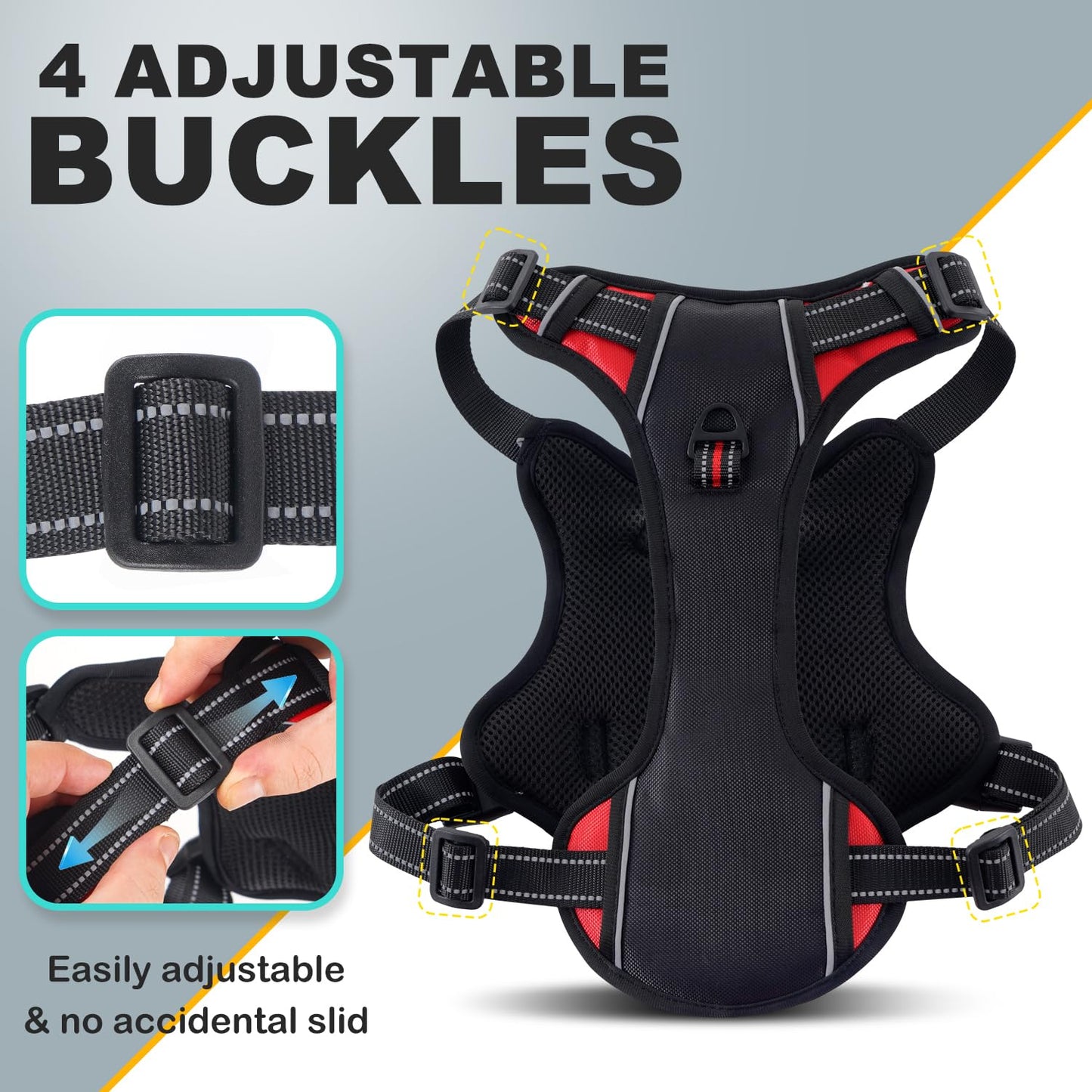 WOCUME Dog Vest Harness for Small Dogs with 2 Dog Patches, No Pull Adjustable Dog Harness with Handle for Walking Training, Reflective and Soft Padded Pet Harness for Small Dogs - Black, XS