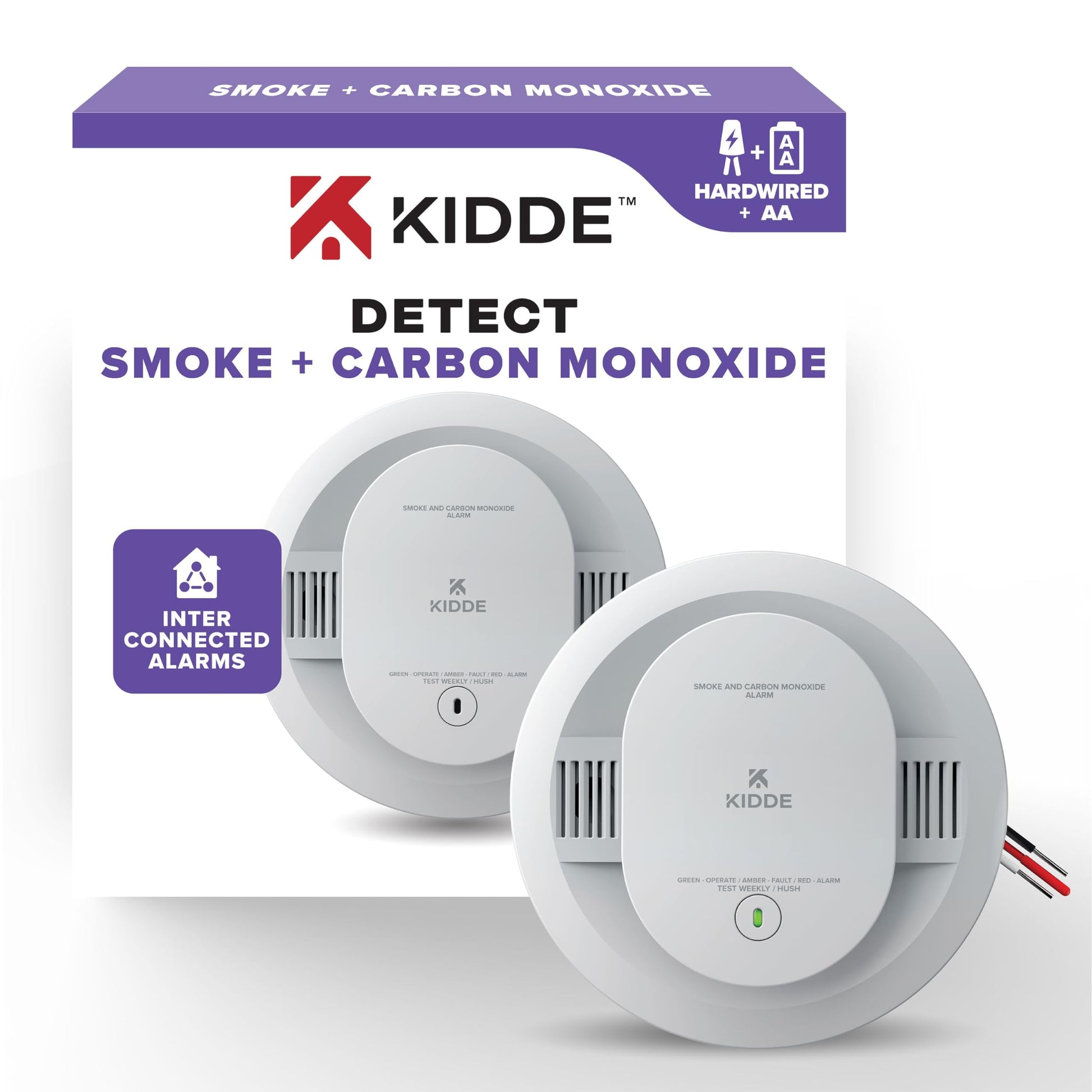 Kidde Smoke and Carbon Monoxide Detector, Hardwired with AA Battery Backup, LED Status Lights, Interconnected, 85 dB Alarm, 5 inches, 30CUAR, 1 Pack