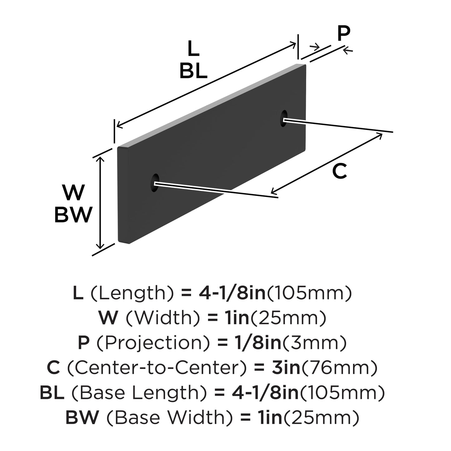 Amerock Ladera 3 inch (76mm) Center-to-Center Rectangle Matte Black Cabinet Pull Backplate, BP37761MB