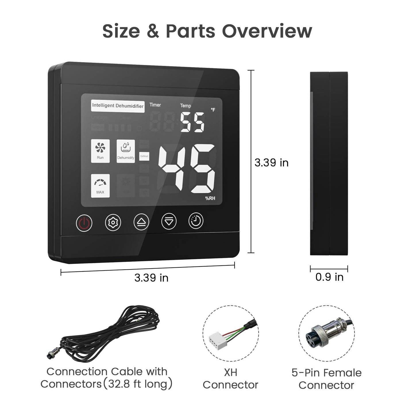 Waykar Remote Control for AFW Series Dehumidifiers – Digital Humidity & Temperature Control, Adjustable Humidity Level, 32.8ft Cable, Sensitive Sensor, Easy Installation, Includes Accessories