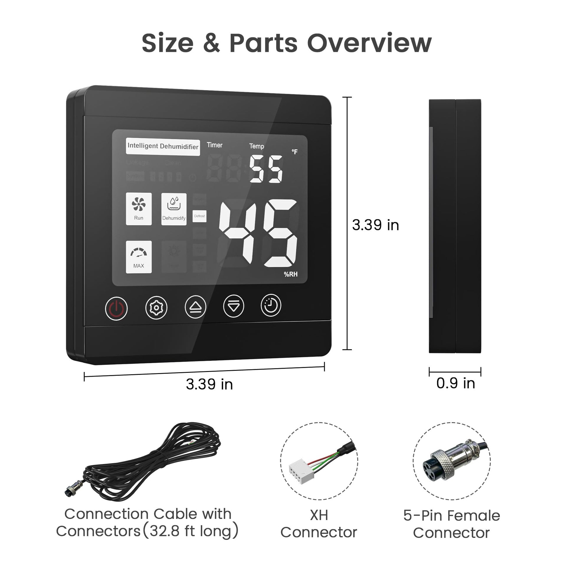 Waykar Remote Control for AFW Series Dehumidifiers – Digital Humidity & Temperature Control, Adjustable Humidity Level, 32.8ft Cable, Sensitive Sensor, Easy Installation, Includes Accessories