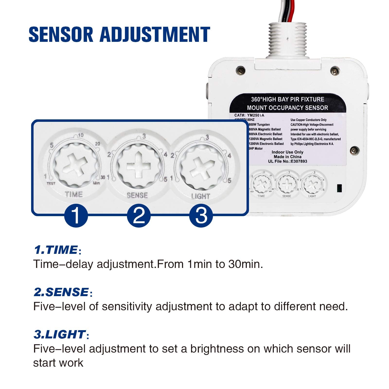 ECOELER Ceiling Occupancy Motion Sensor Switch, High Bay Fixture Mount 360° Ceiling Automatic Light Switch, 120/277VAC, UL, FCC Approved Passive Infrared Sensor