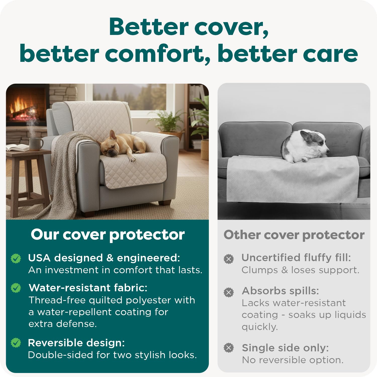 FurHaven Water-Resistant Sofa Cover for Dogs & Cats, Reversible Couch Protector with Secure Straps and Pinsonic Quilted Fabric, Machine Washable Couch Cover, Large Sofa, Gray Mist
