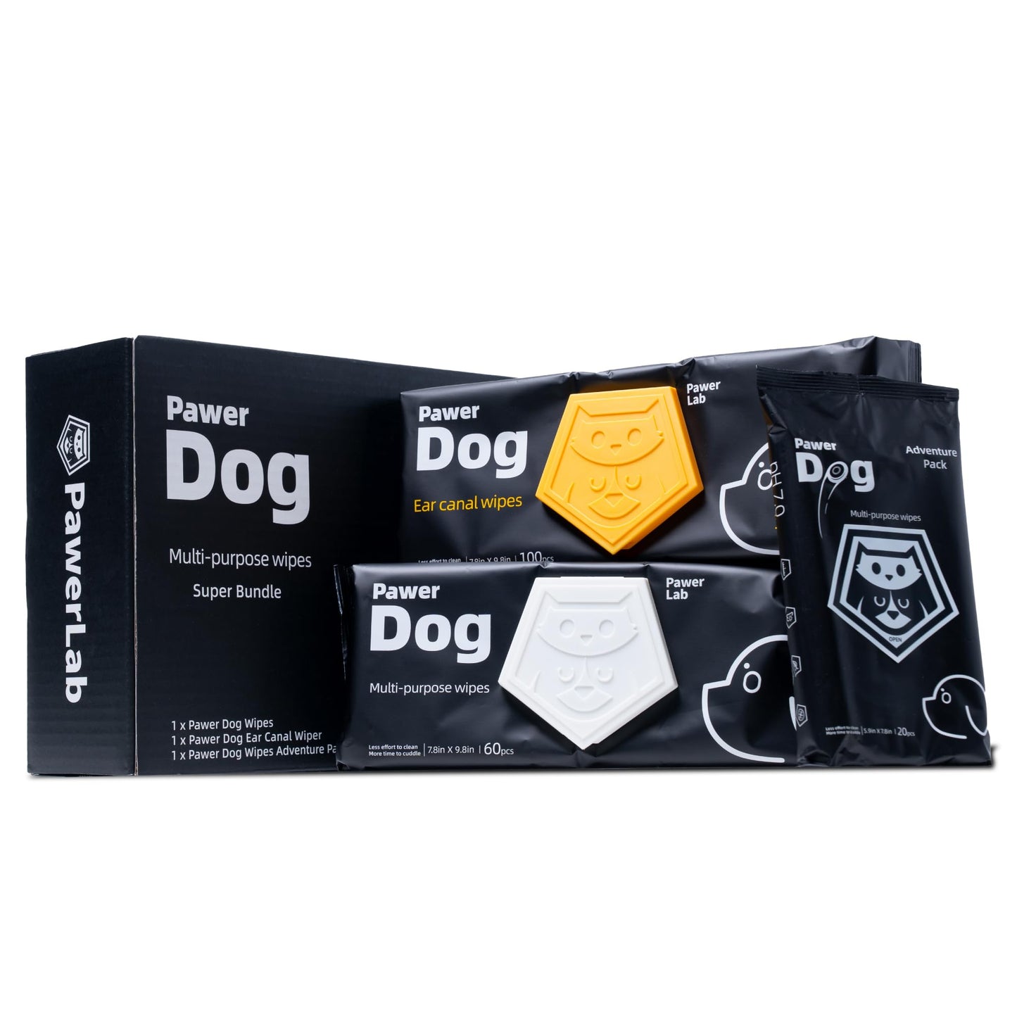 PAWERLAB Dog Grooming Wipes Bundle – Plant-Based, Hypoallergenic & Biodegradable Wipes for Paws, Ears & Travel, Fragrance-Free, Extra Thick, 180 Count