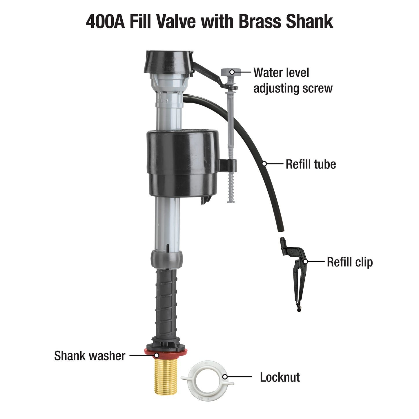 400A Universal Toilet Fill Valve with Brass Shank