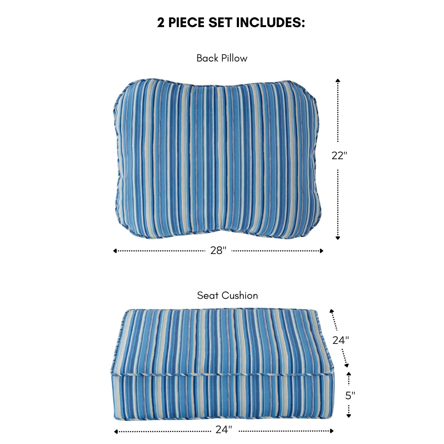 Greendale Home Fashions 2-Piece Outdoor Deep Seat Cushion Set, Steel Blue Stripe