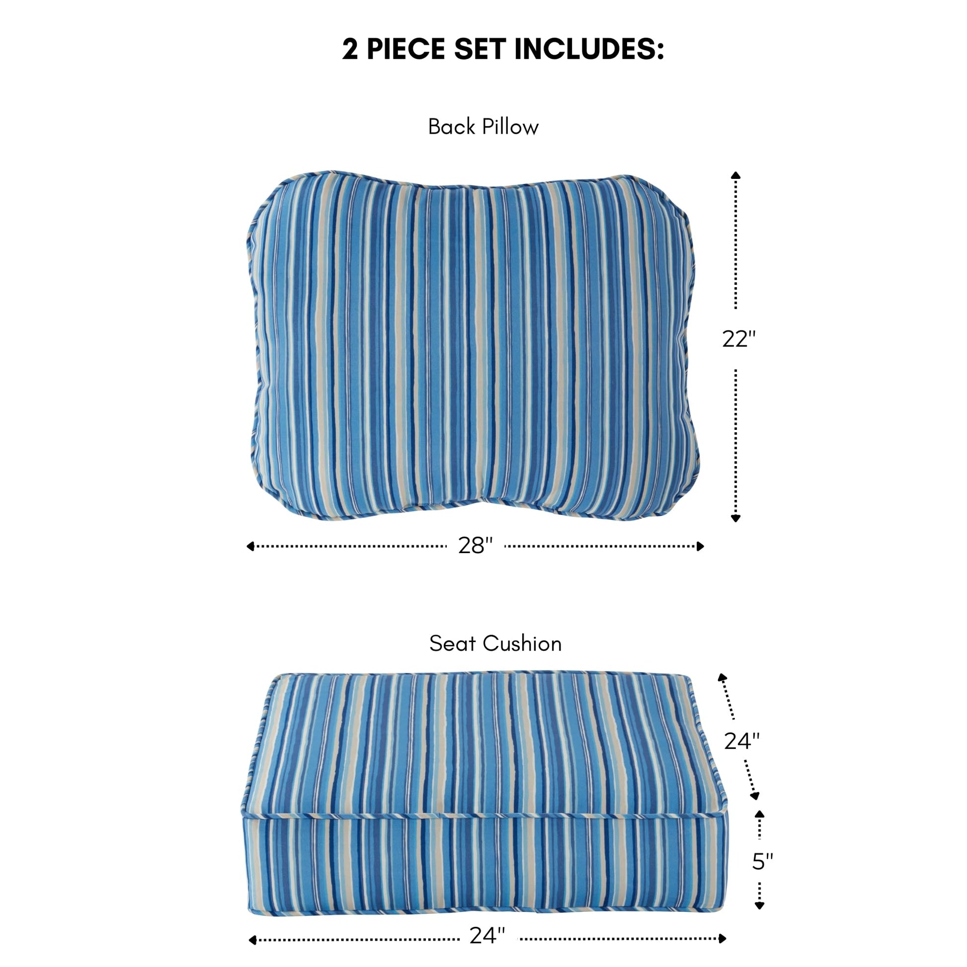 Greendale Home Fashions 2-Piece Outdoor Deep Seat Cushion Set, Steel Blue Stripe