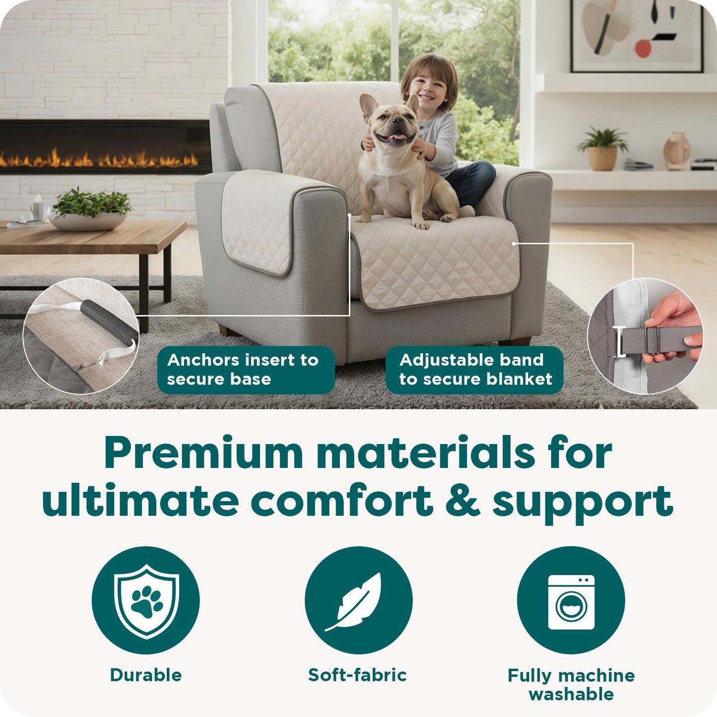 FurHaven Water-Resistant Sofa Cover for Dogs & Cats, Reversible Couch Protector with Secure Straps and Pinsonic Quilted Fabric, Machine Washable Couch Cover, Large Sofa, Gray Mist