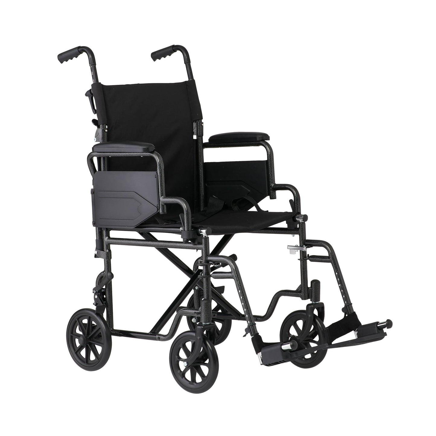 Medline Carbon Steel Folding Transport Chair with Swing-Back Arms, Swing-Away Foot Rests, Portable Mobility for Adults & Seniors, 19" Wide Padded Seat, 250 lb. Capacity, Black