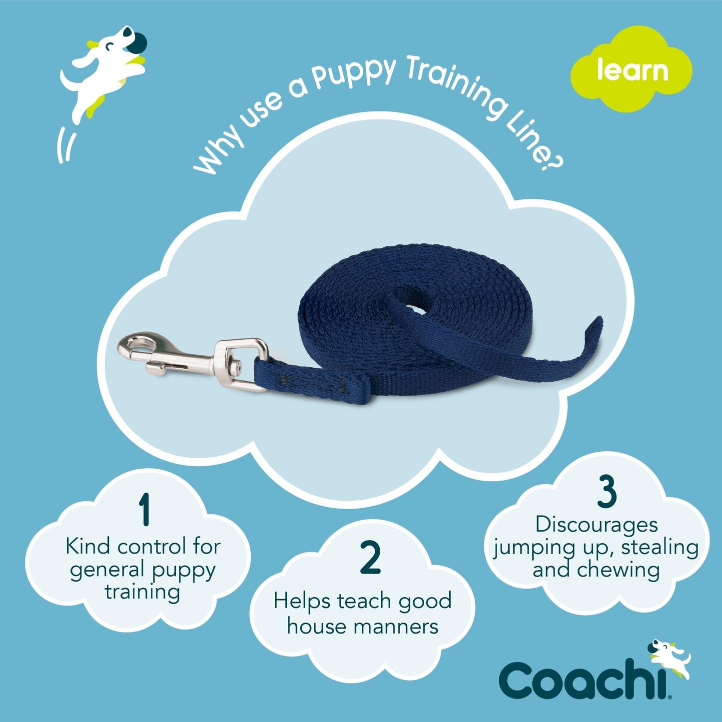 Coachi Puppy Training Line, Toilet Training, Jumping Up, Running Off, Place Avoidance, Chewing, House Manners, Easy to Use, Lightweight Indoor House Lead. Suitable for Puppies & Newly Acquired Dogs